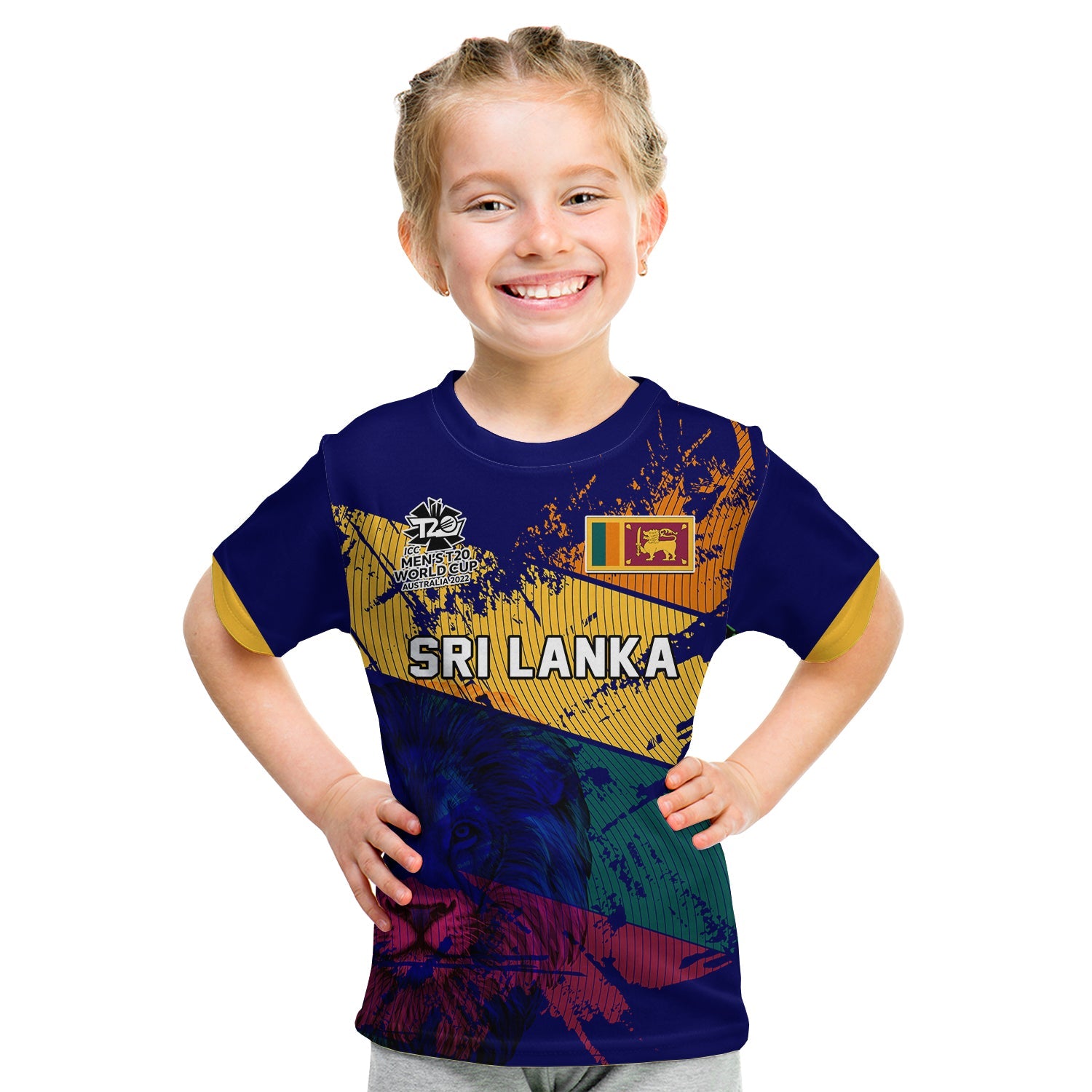 (Custom Text And Number) Sri Lanka Cricket T Shirt KID The Lions Mens T20 World Cup - Vibe Hoodie Shop