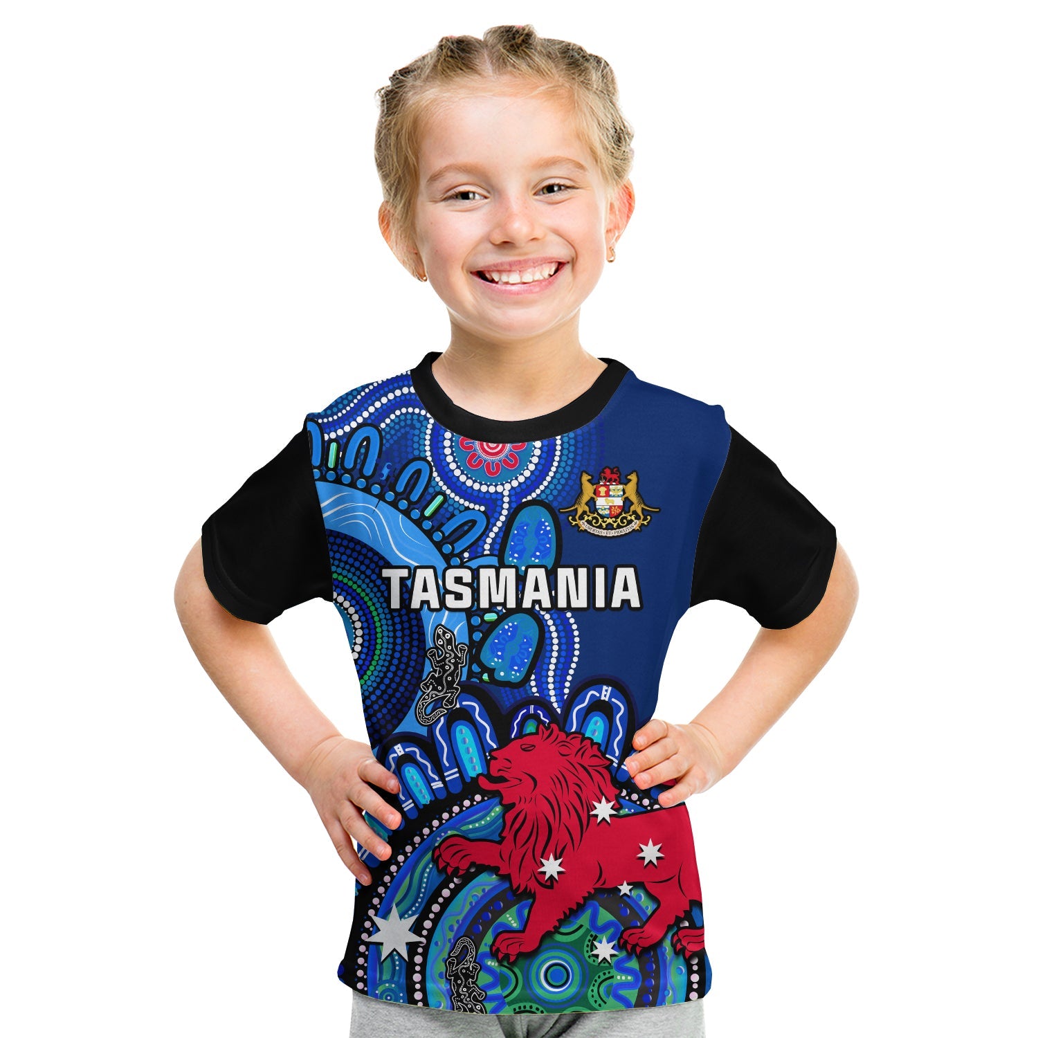 (Custom Personalised) Tasmania State T Shirt KID Australian Indigenous Art - Vibe Hoodie Shop