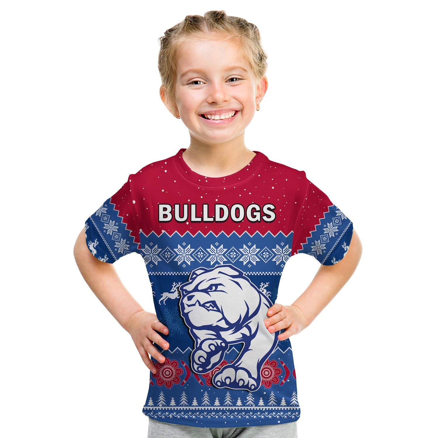 (Custom Personalised) Western Bulldogs Football T Shirt KID Dogs Indigenous Merry Christmas - Vibe Hoodie Shop