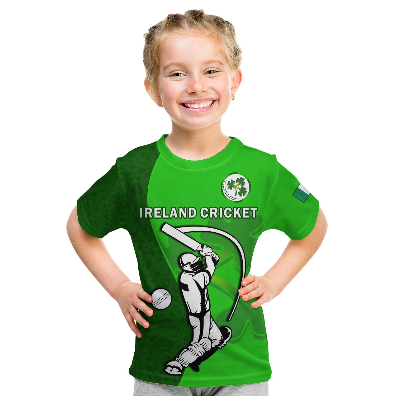 (Custom Text And Number) Ireland Cricket T Shirt KID Irish Flag Celtic Cross Sporty Style - Vibe Hoodie Shop