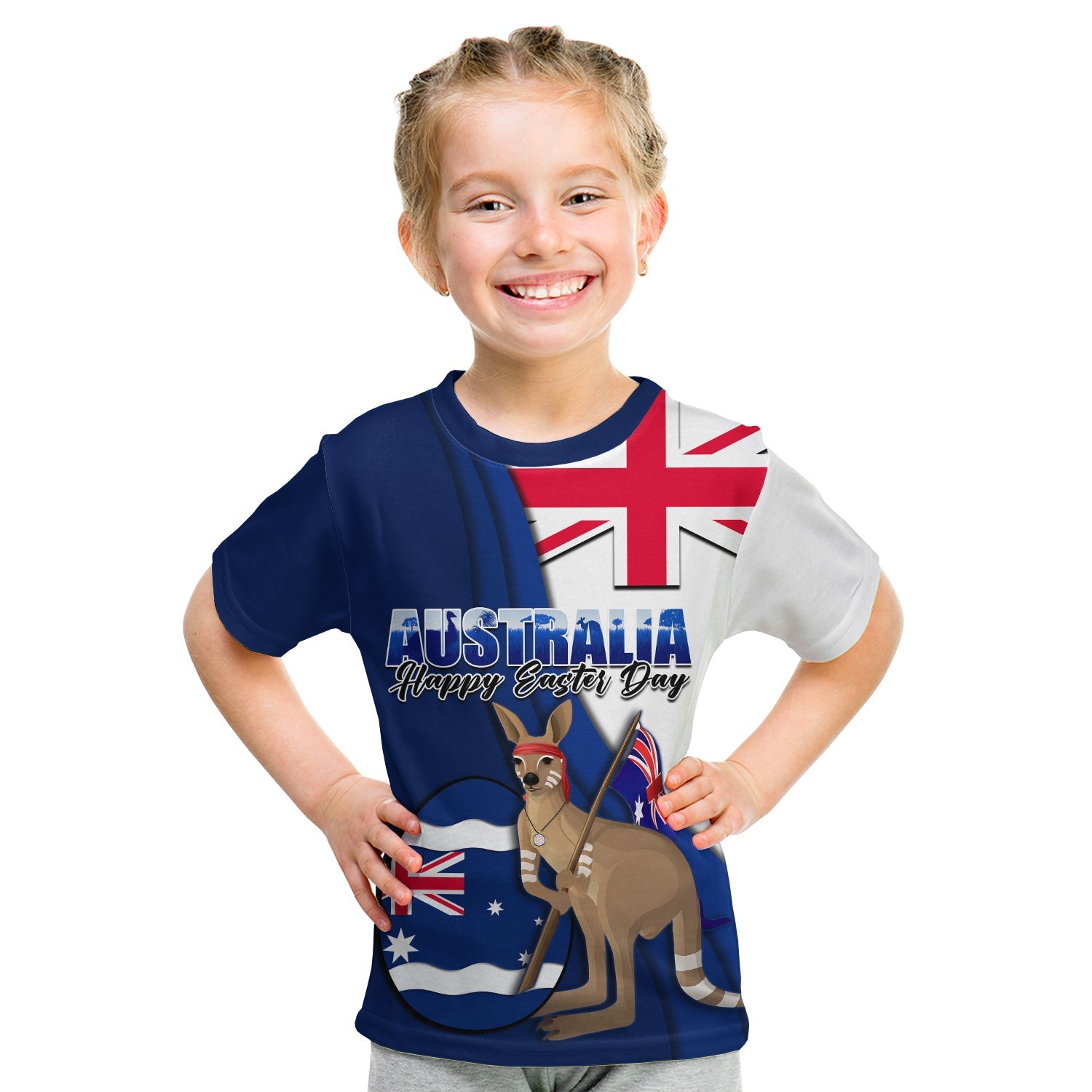 (Custom Personalised) Australia Easter Day T Shirt KID Kangaroo With Egg Flag Style - Vibe Hoodie Shop