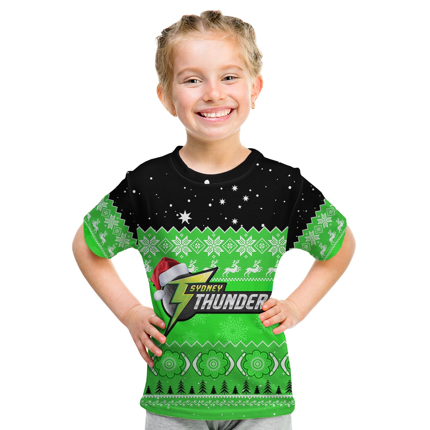 (Custom Personalised) Thunder Cricket T Shirt KID Aboriginal Merry Christmas - Vibe Hoodie Shop