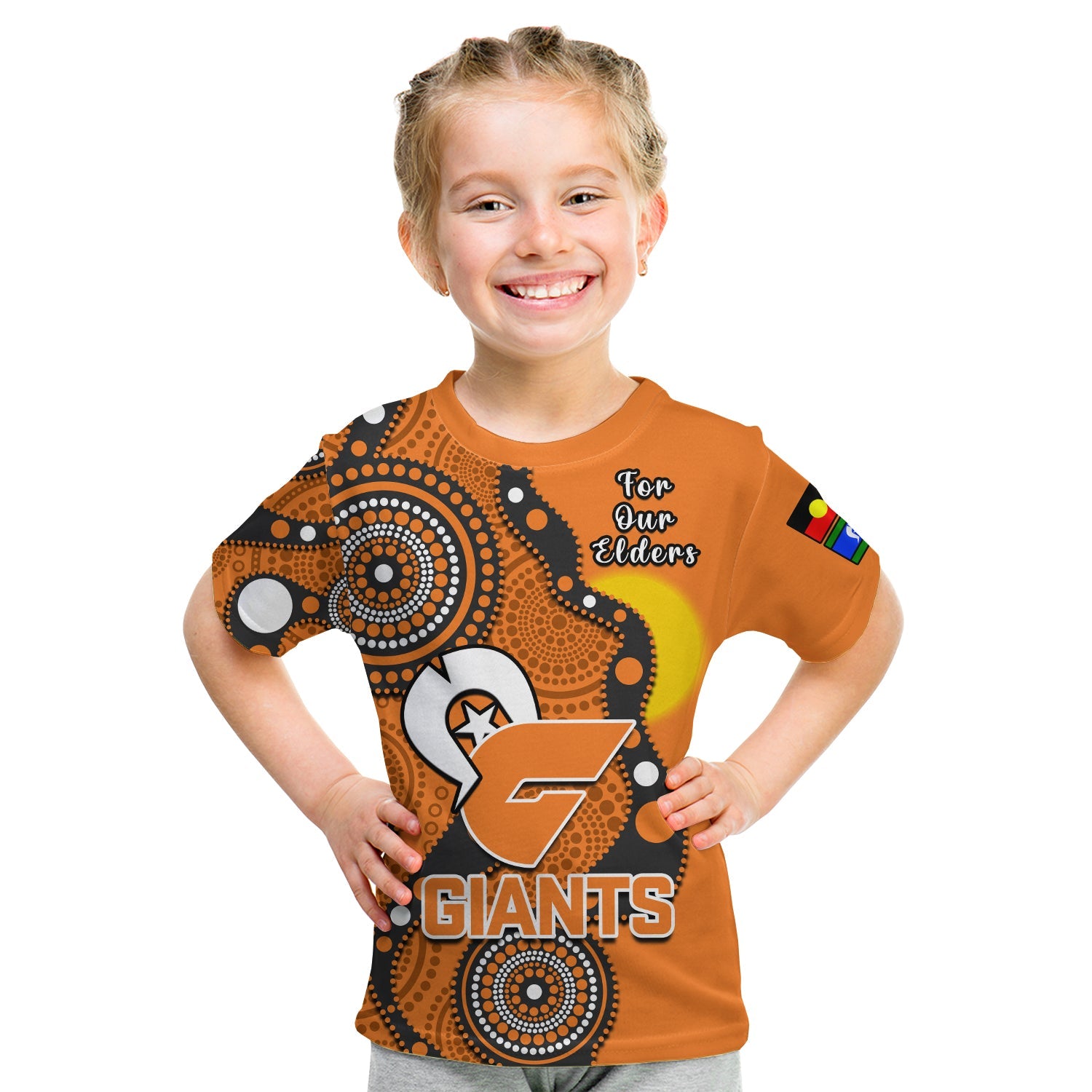 (Custom Text And Number) GWS Giants Football NAIDOC 2023 T Shirt KID Indigenous For Our Elders - Vibe Hoodie Shop