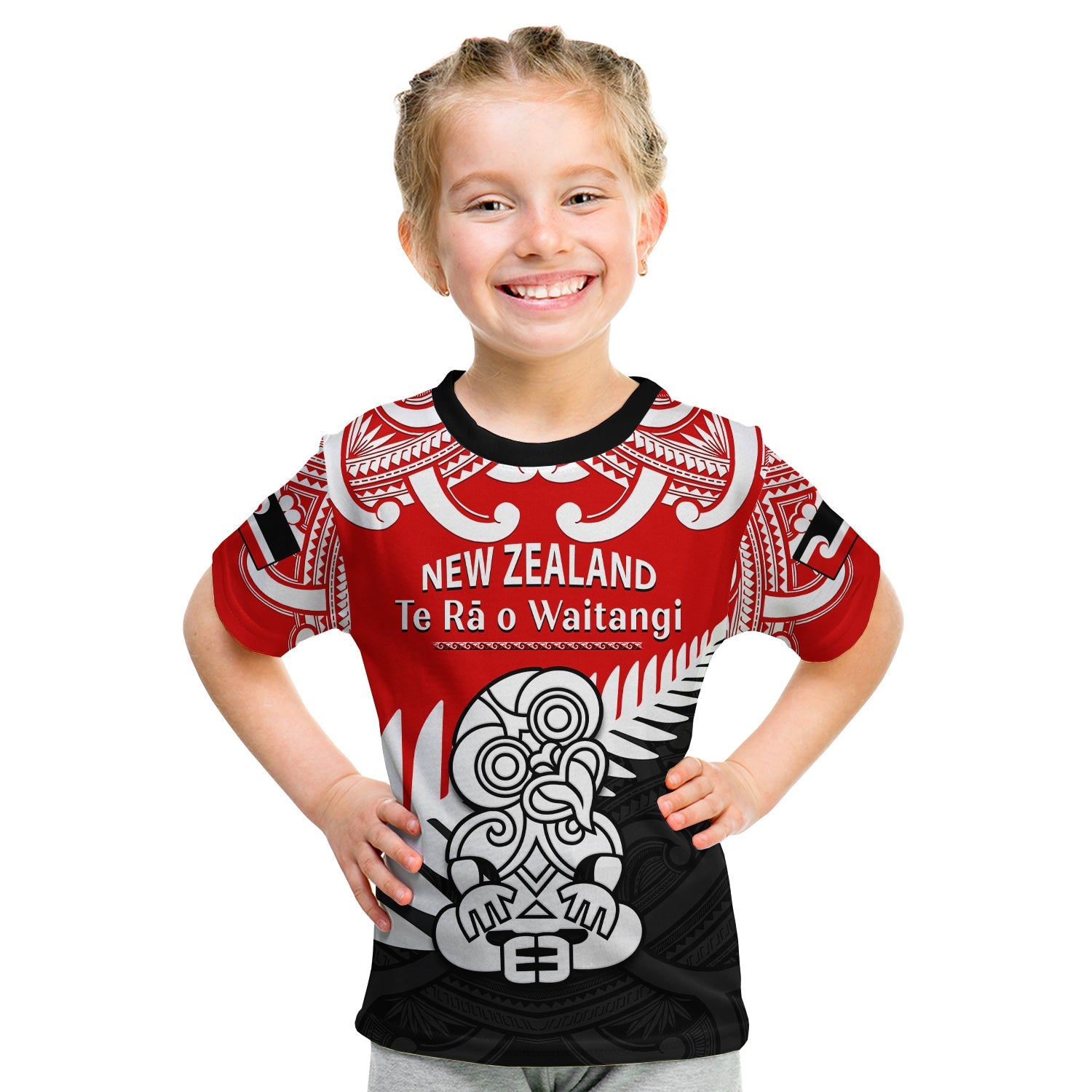 (Custom Personalised) Waitangi Day T Shirt KID Tino Rangatiratanga Flag With Tiki Maori Fern - Vibe Hoodie Shop