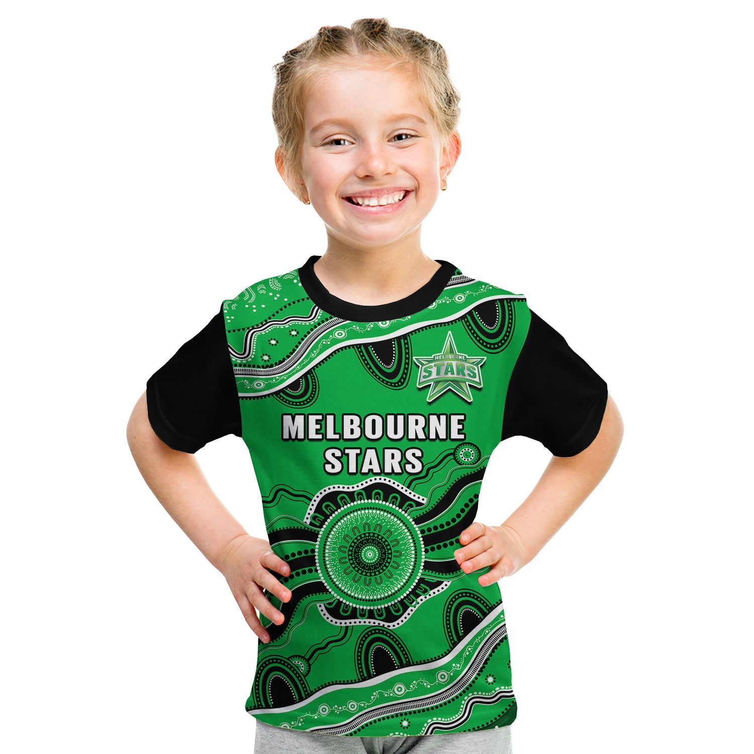 (Custom Text And Number) Stars Cricket T Shirt KID Melbourne Aboriginal Painting - Vibe Hoodie Shop