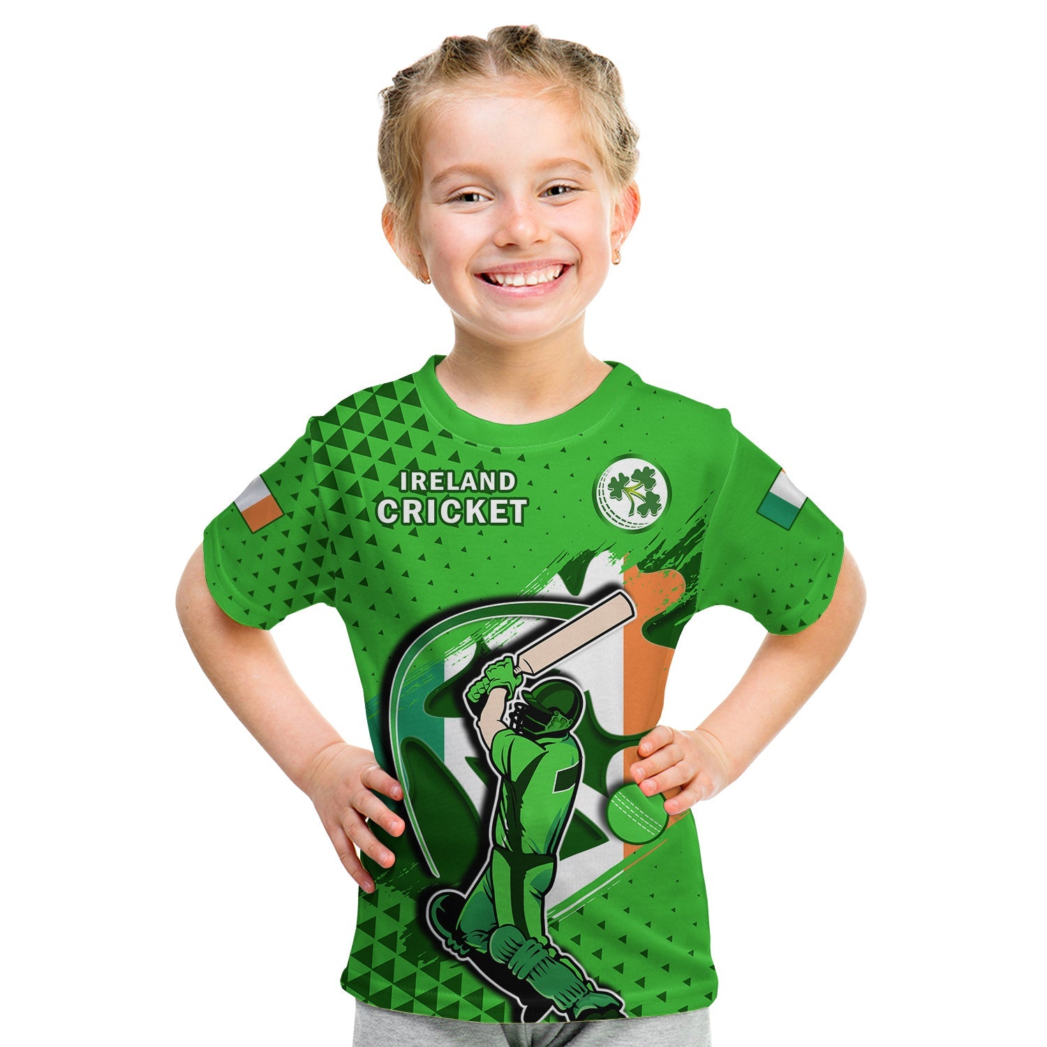 (Custom Text And Number) Ireland Cricket T Shirt KID Irish Flag Shamrock Sporty Style - Vibe Hoodie Shop