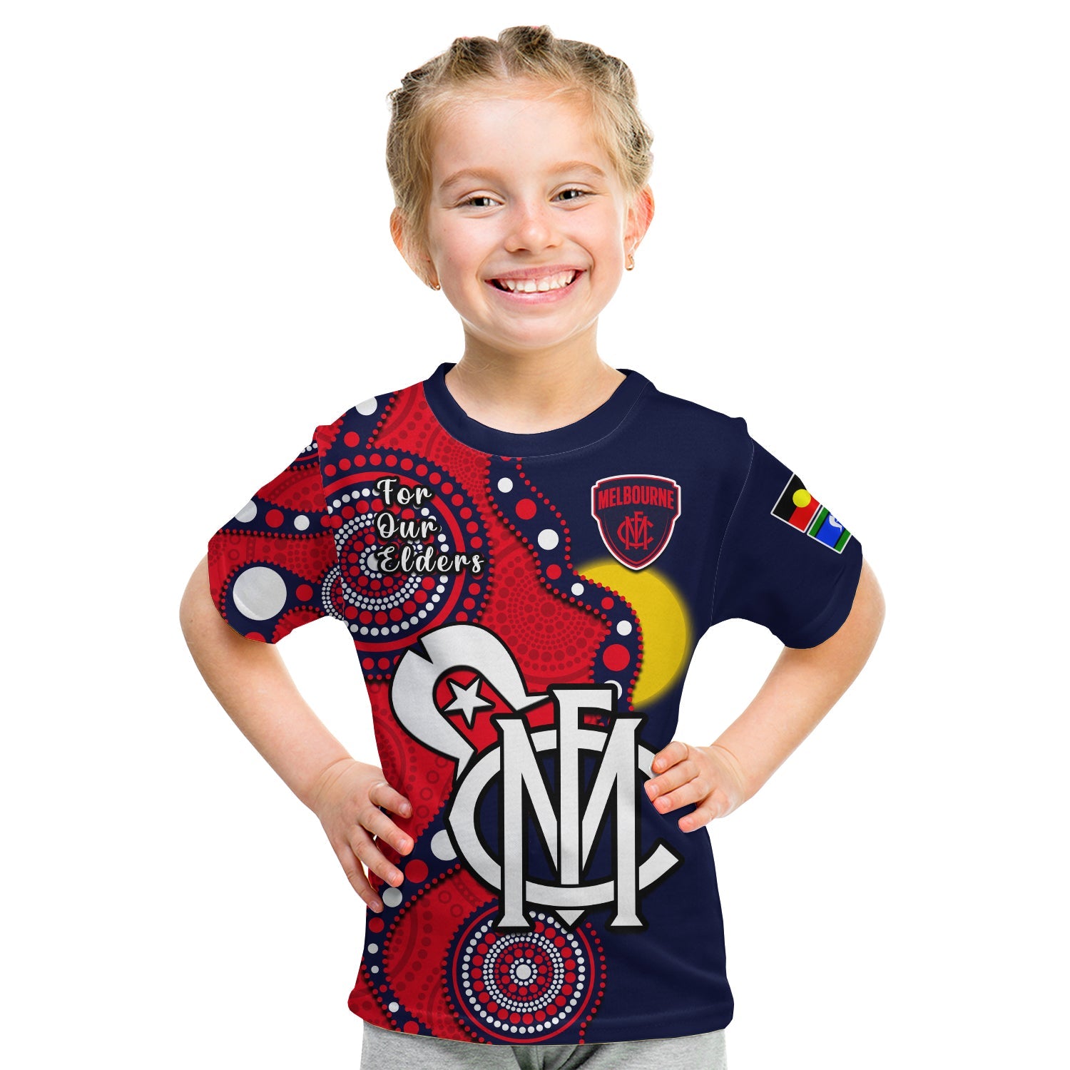 (Custom Text And Number) Melbourne Football NAIDOC 2023 T Shirt KID Demons For Our Elders Indigenous - Vibe Hoodie Shop