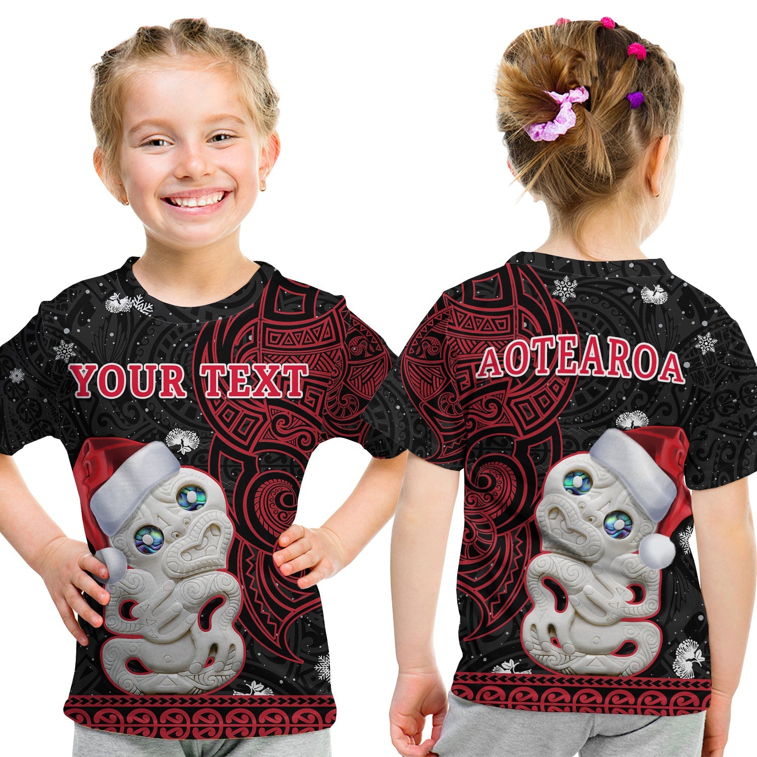 (Custom Personalised) New Zealand Christmas T Shirt KID Hei Tiki Red Pohutukawa Meri Kirihimete - Vibe Hoodie Shop