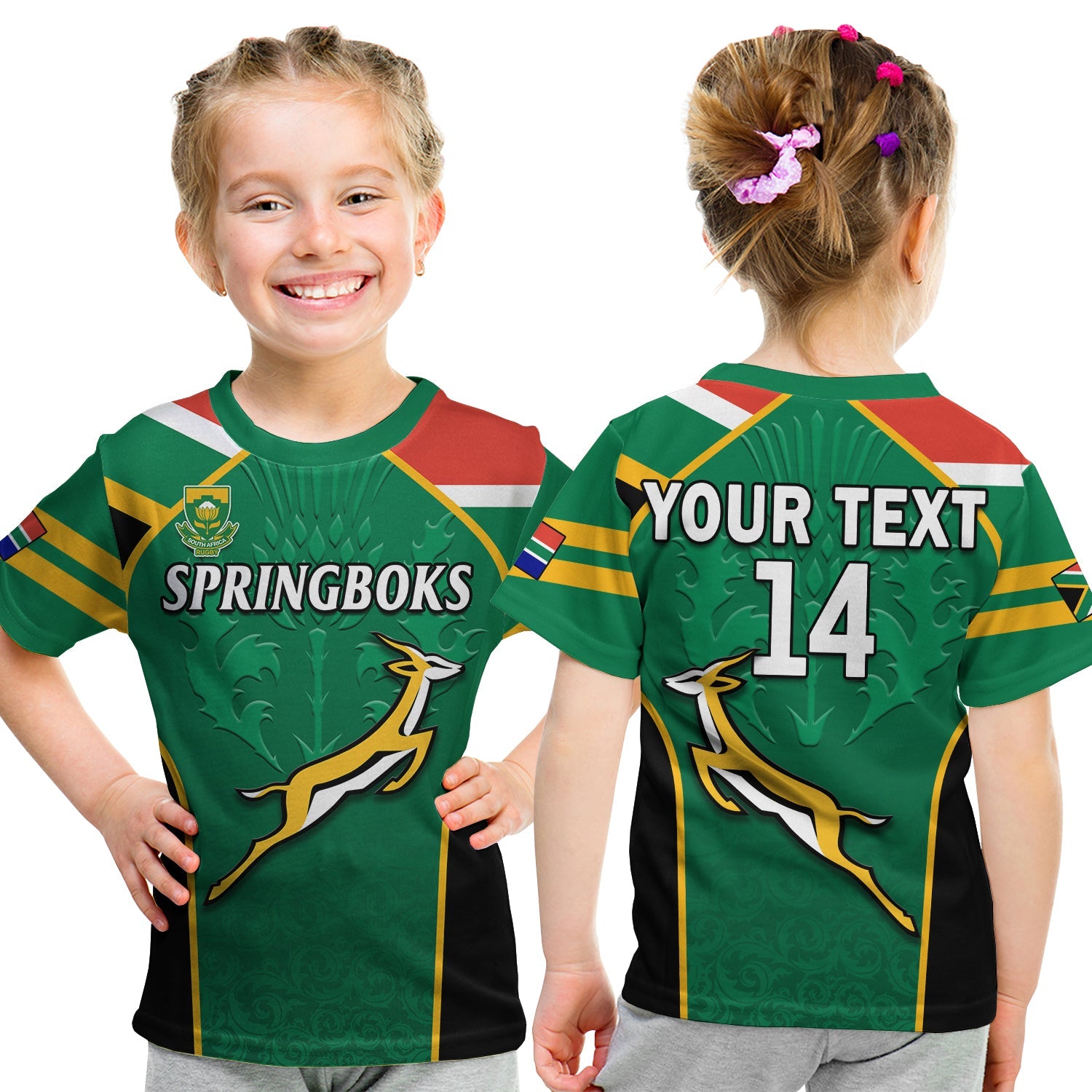 (Custom Text And Number) South Africa Rugby T Shirt KID Springboks 2022 Sporty Style Go Amabokoboko - Vibe Hoodie Shop