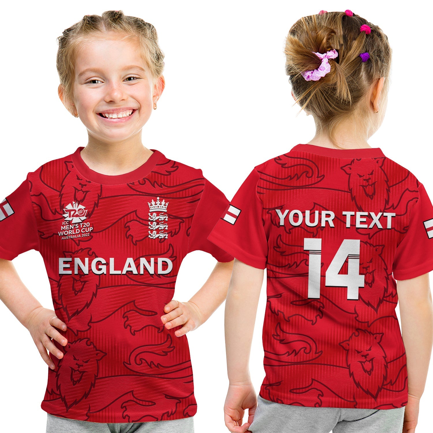 (Custom Text And Number) England Cricket T Shirt KID Mens T20 World Cup - Vibe Hoodie Shop