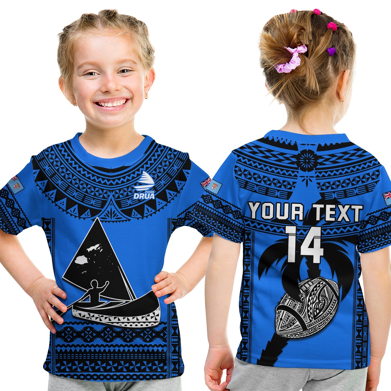 (Custom Text And Number) Fiji Rugby T Shirt KID Fijian Drua Super Polynesian Special Tapa Pattern - Vibe Hoodie Shop