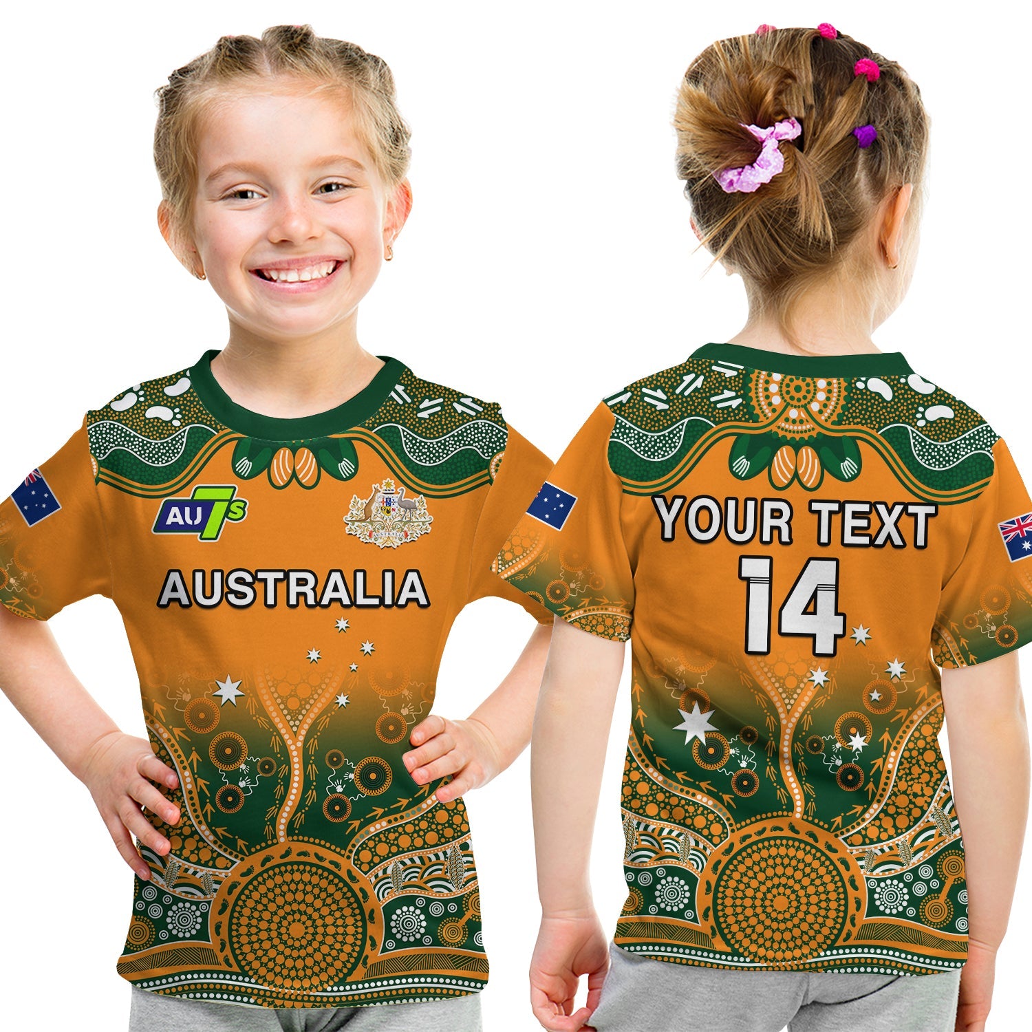 (Custom Text And Number) Australia Rugby T Shirt KID Aussie Sevens Original Indigenous - Vibe Hoodie Shop