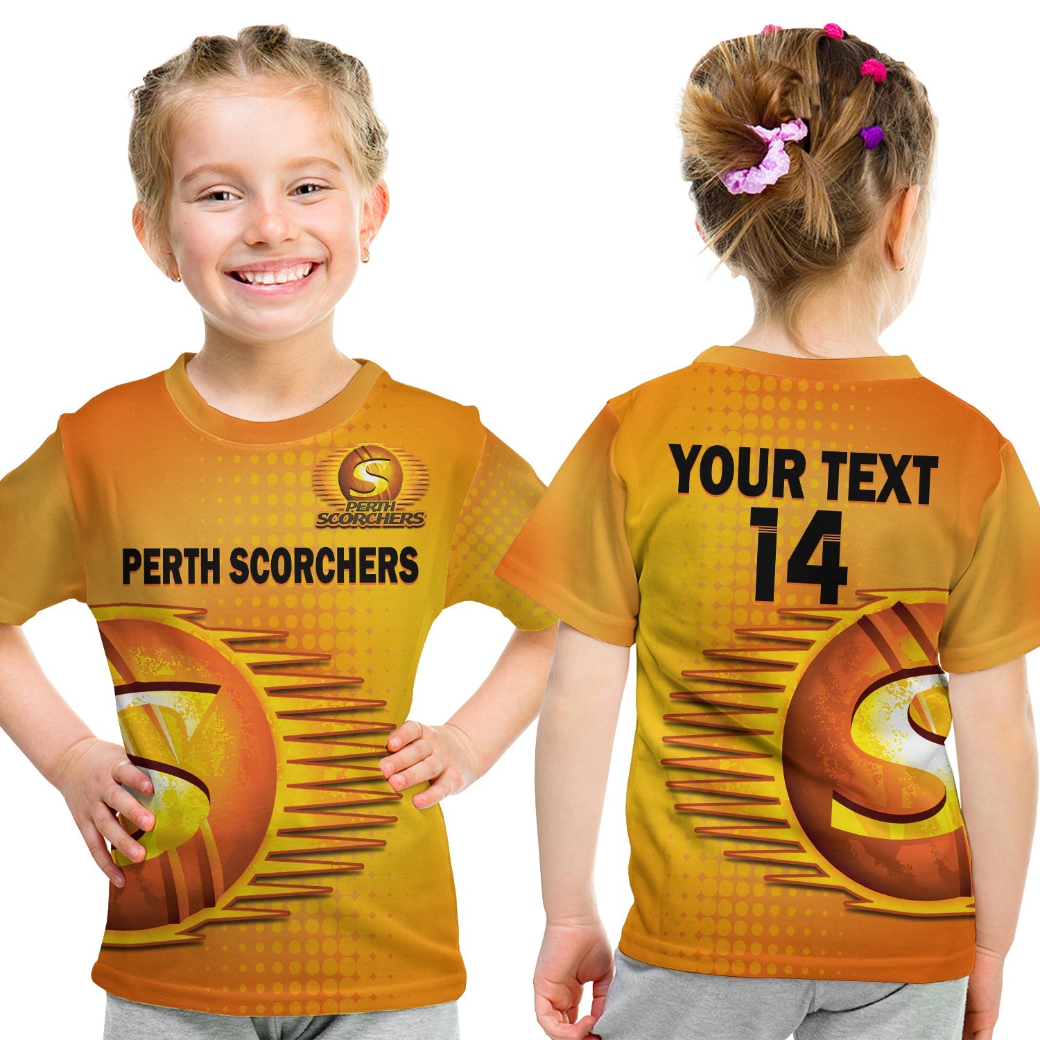 (Custom Text And Number) Perth Scorchers Cricket 2023 T Shirt KID Simple Style - Vibe Hoodie Shop