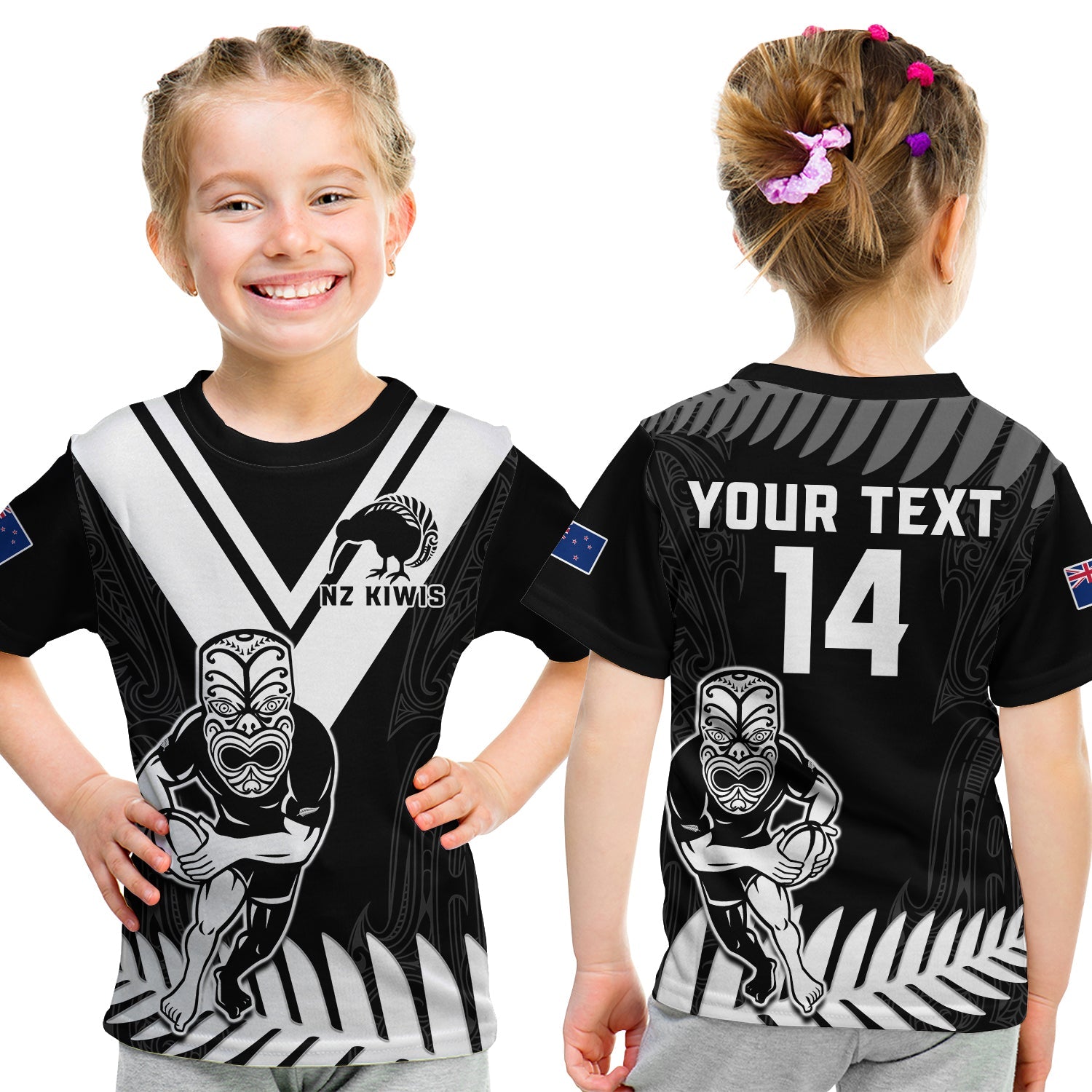 (Custom Text And Number) New Zealand Silver Fern Rugby T Shirt KID NZ Kiwi Pacific Maori Sporty - Vibe Hoodie Shop