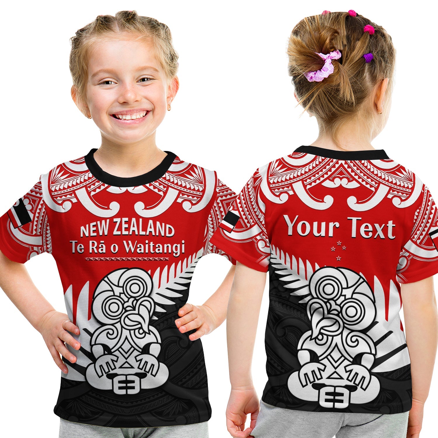 (Custom Personalised) Waitangi Day T Shirt KID Tino Rangatiratanga Flag With Tiki Maori Fern - Vibe Hoodie Shop