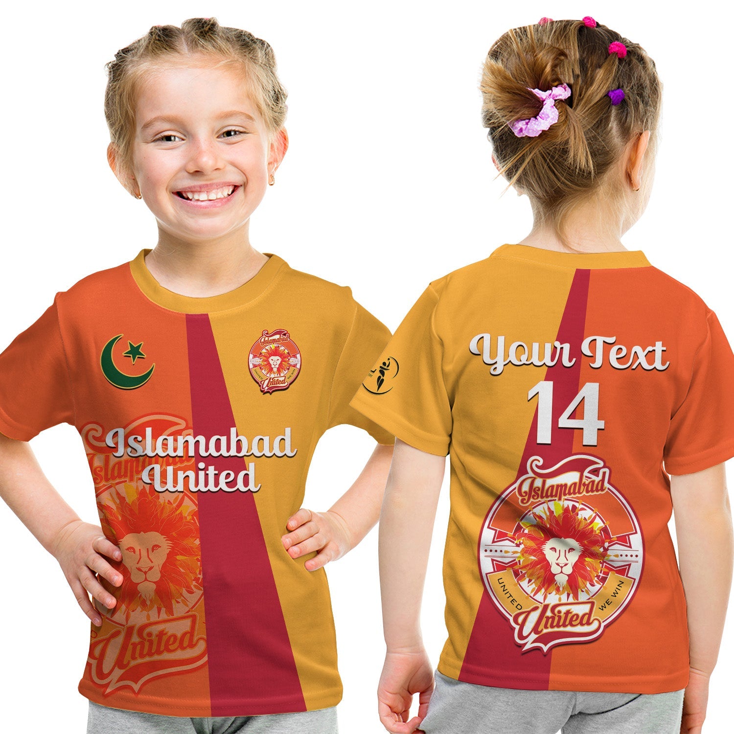 (Custom Text And Number) Islamabad United Cricket T Shirt KID Sherus HBL PSL 2023 Orange Dynamic - Vibe Hoodie Shop