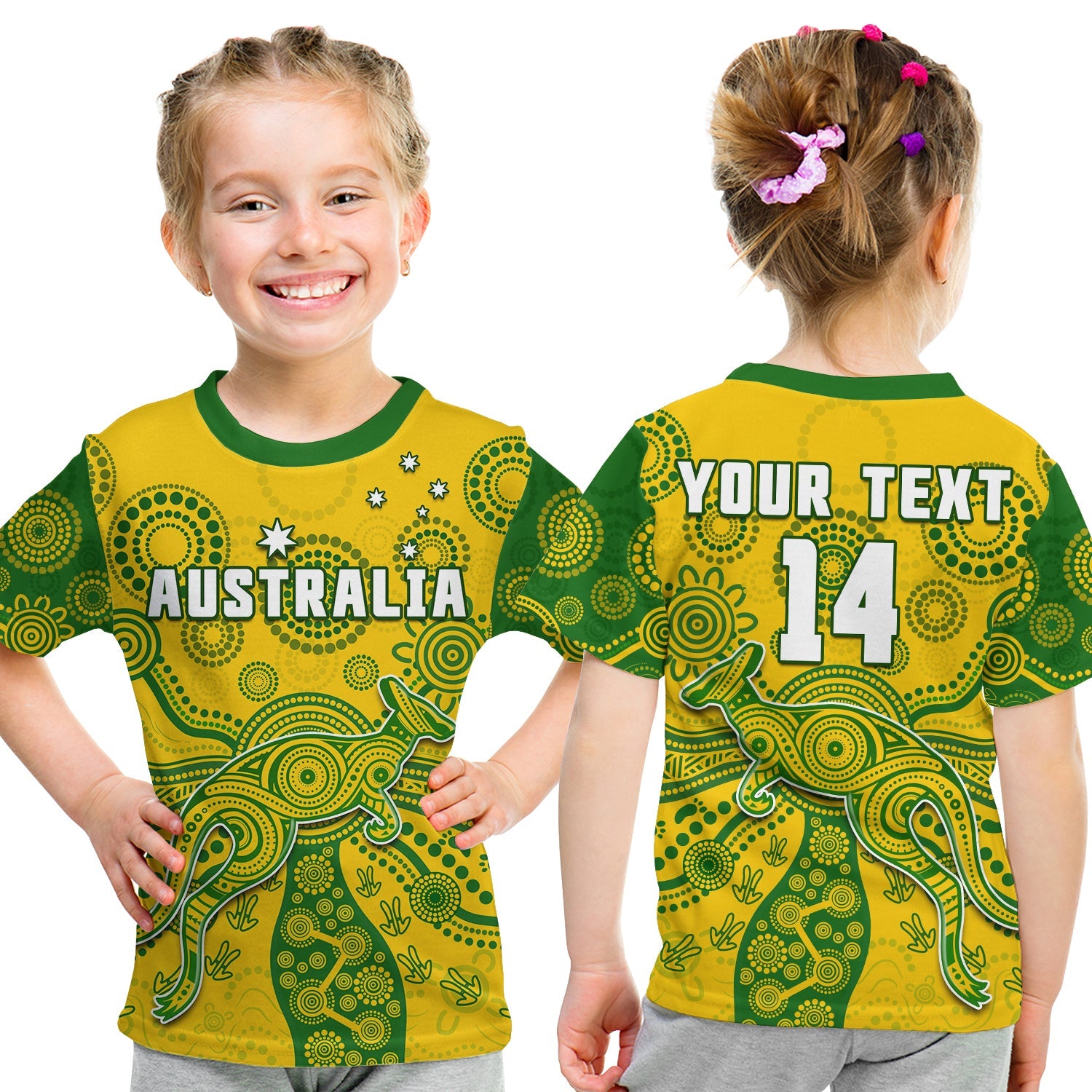 (Custom Text And Number) Australia T Shirt KID National Colours Proud Aussie Special Indigenous - Vibe Hoodie Shop