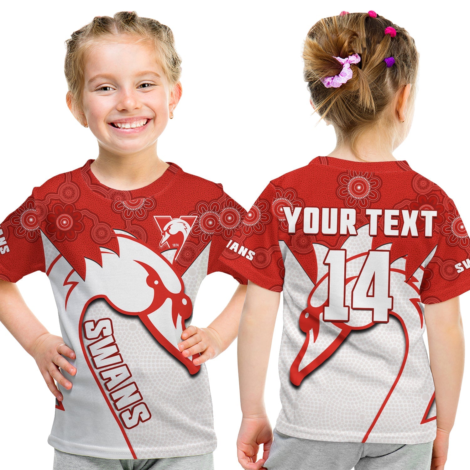 (Custom Text And Number) Sydney Football T Shirt KID Swans 1874 Dot Painting Artsy - Vibe Hoodie Shop