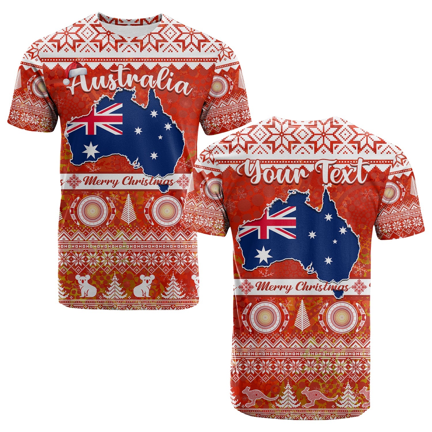 (Custom Personalised) Australia T Shirt Australian Map Aboriginal Painting Merry Christmas - Vibe Hoodie Shop