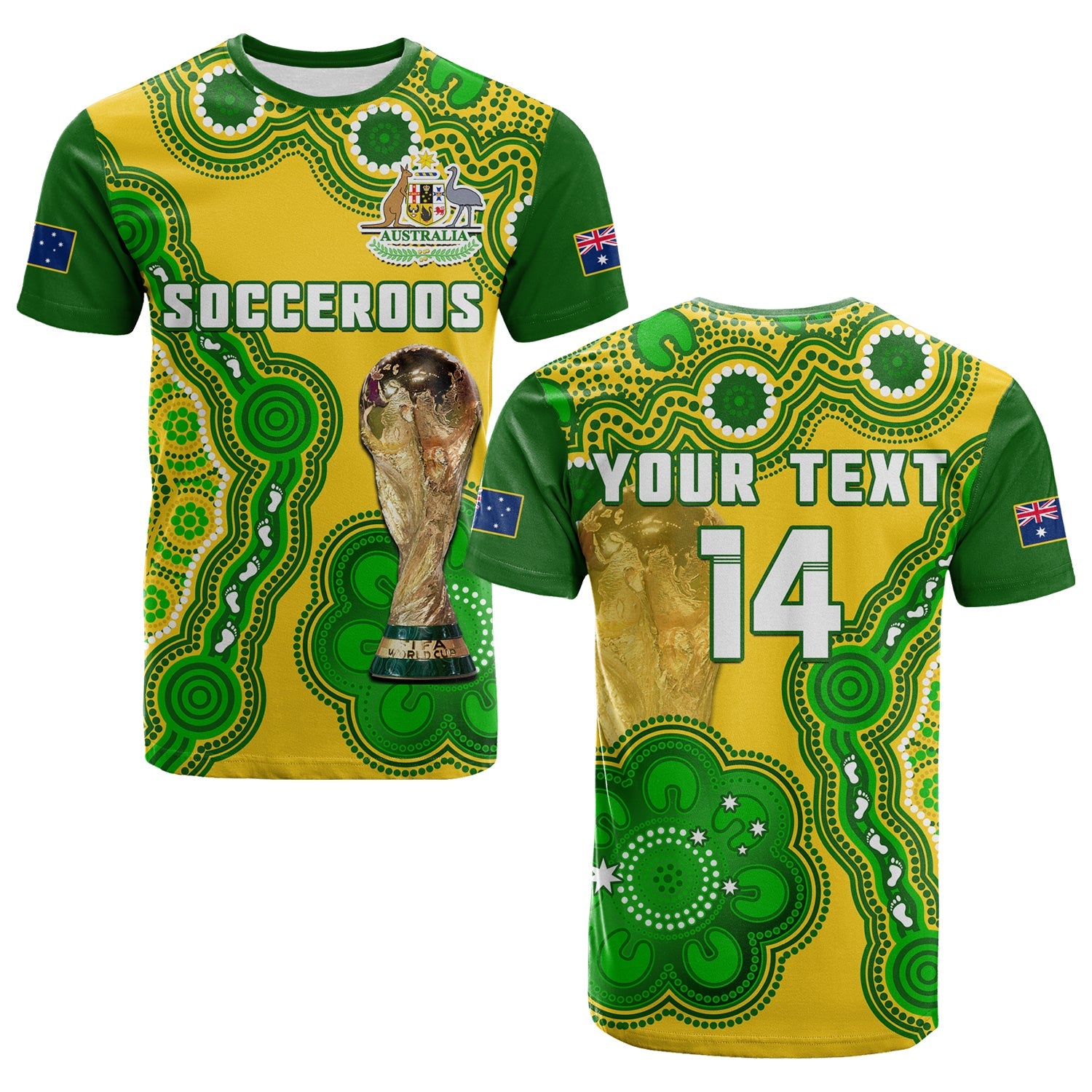 (Custom Text And Number) Australia Soccer T Shirt Socceroos Aboriginal WC 2022 - Vibe Hoodie Shop