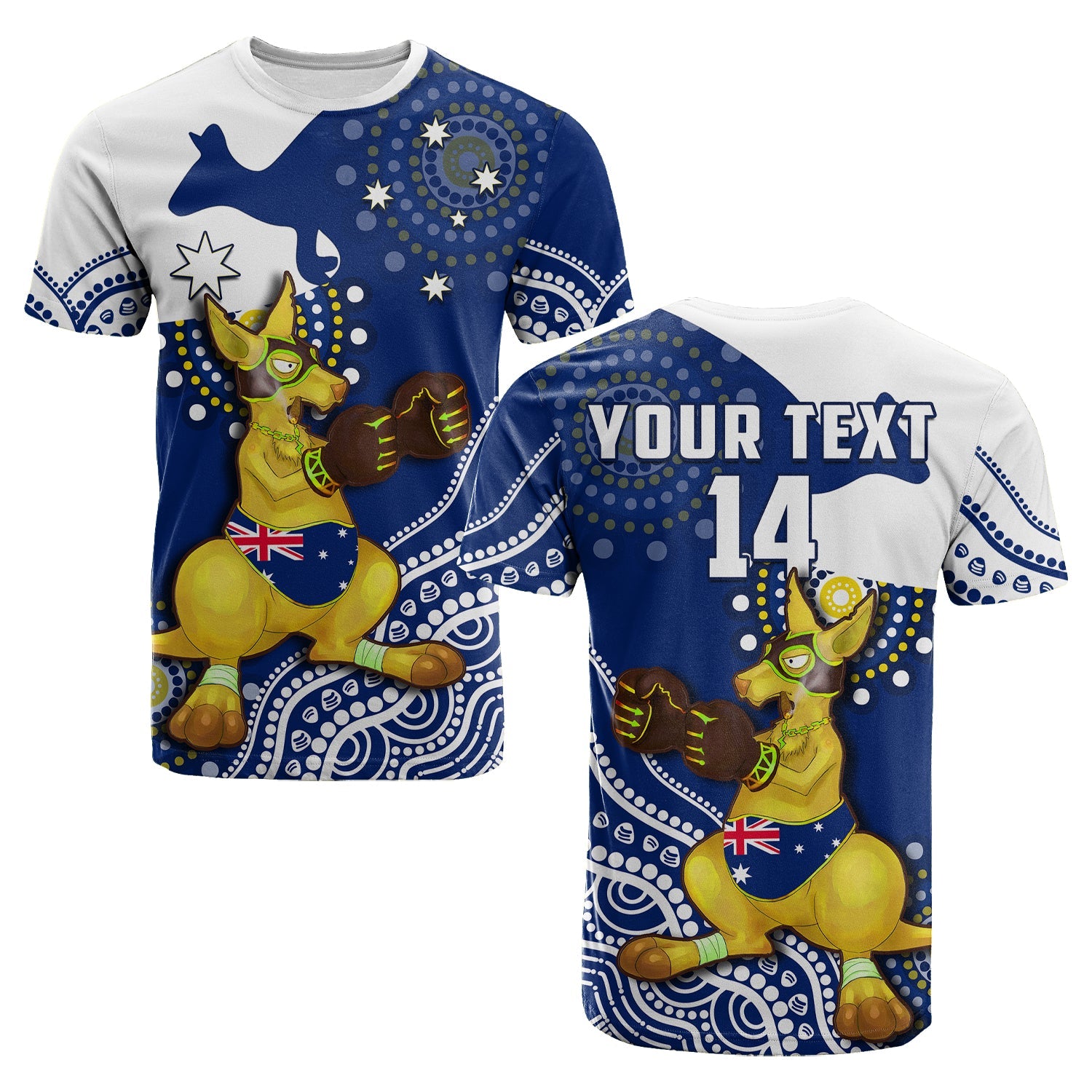 (Custom Text And Number) Australia T Shirt Boxing Kangaroo Indigenous Flag Color Art - Vibe Hoodie Shop