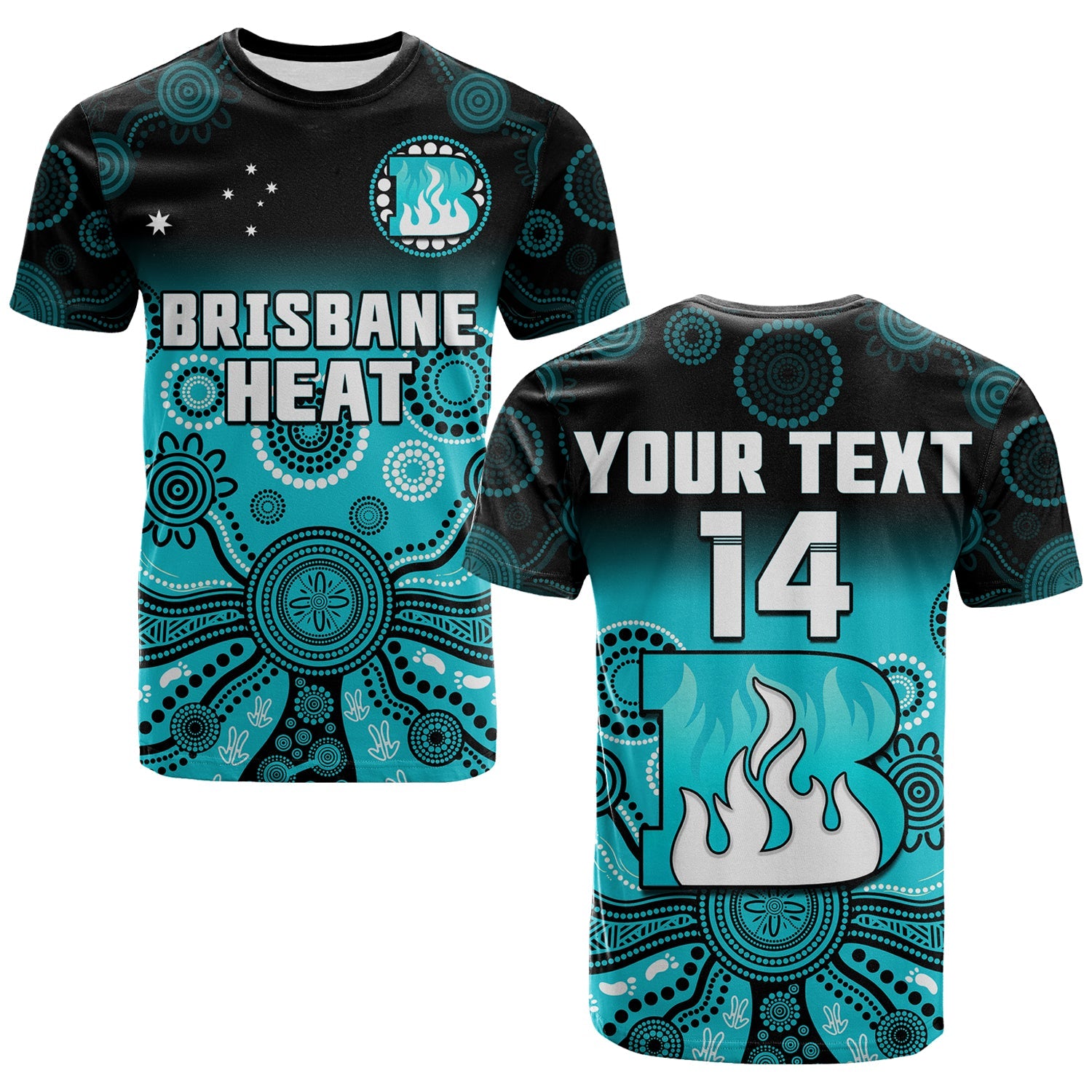 (Custom Text And Number) Brisbane Heat T Shirt Gradient Aboriginal Dot Painting - Vibe Hoodie Shop