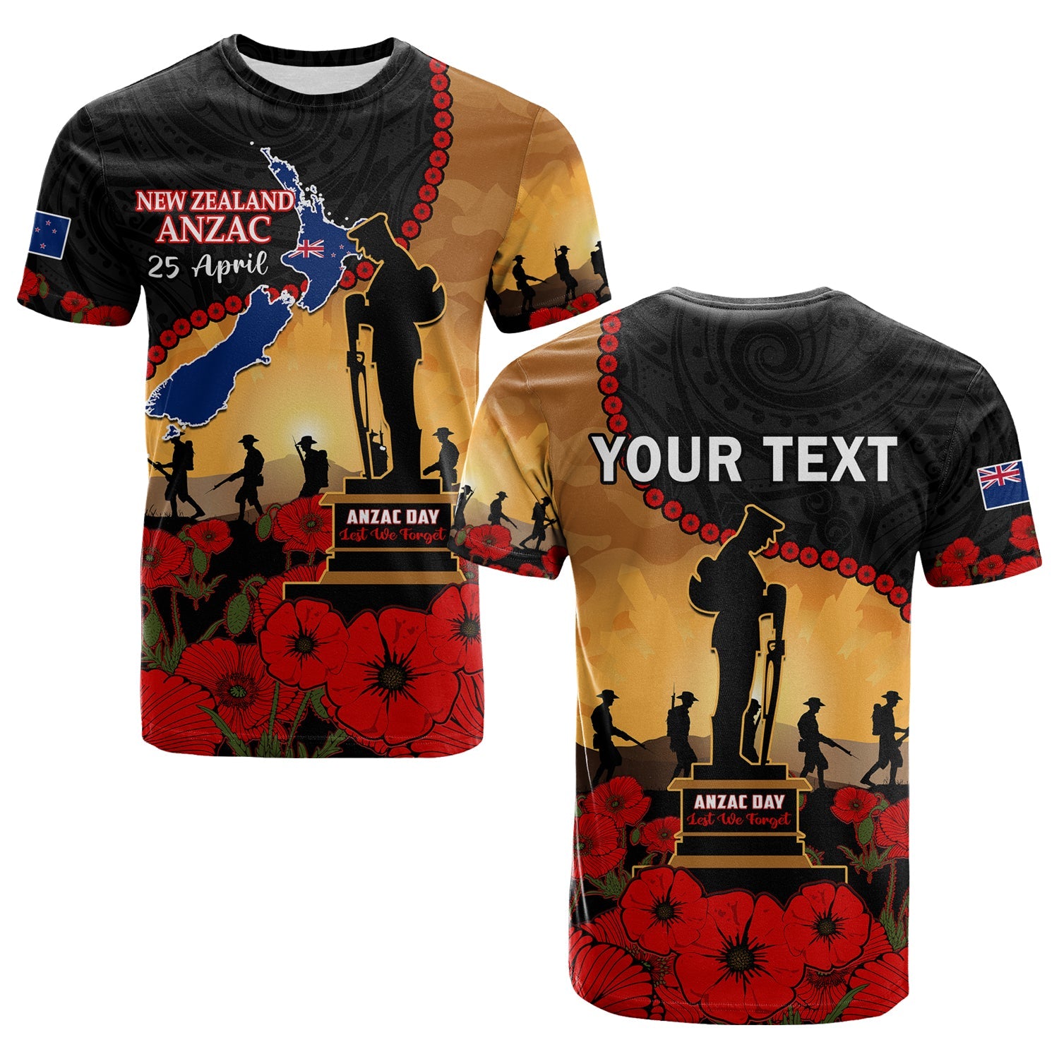 (Custom Personalised) New Zealand Anzac T Shirt Maori Camouflage Mix Poppies We Will Remember Them - Vibe Hoodie Shop