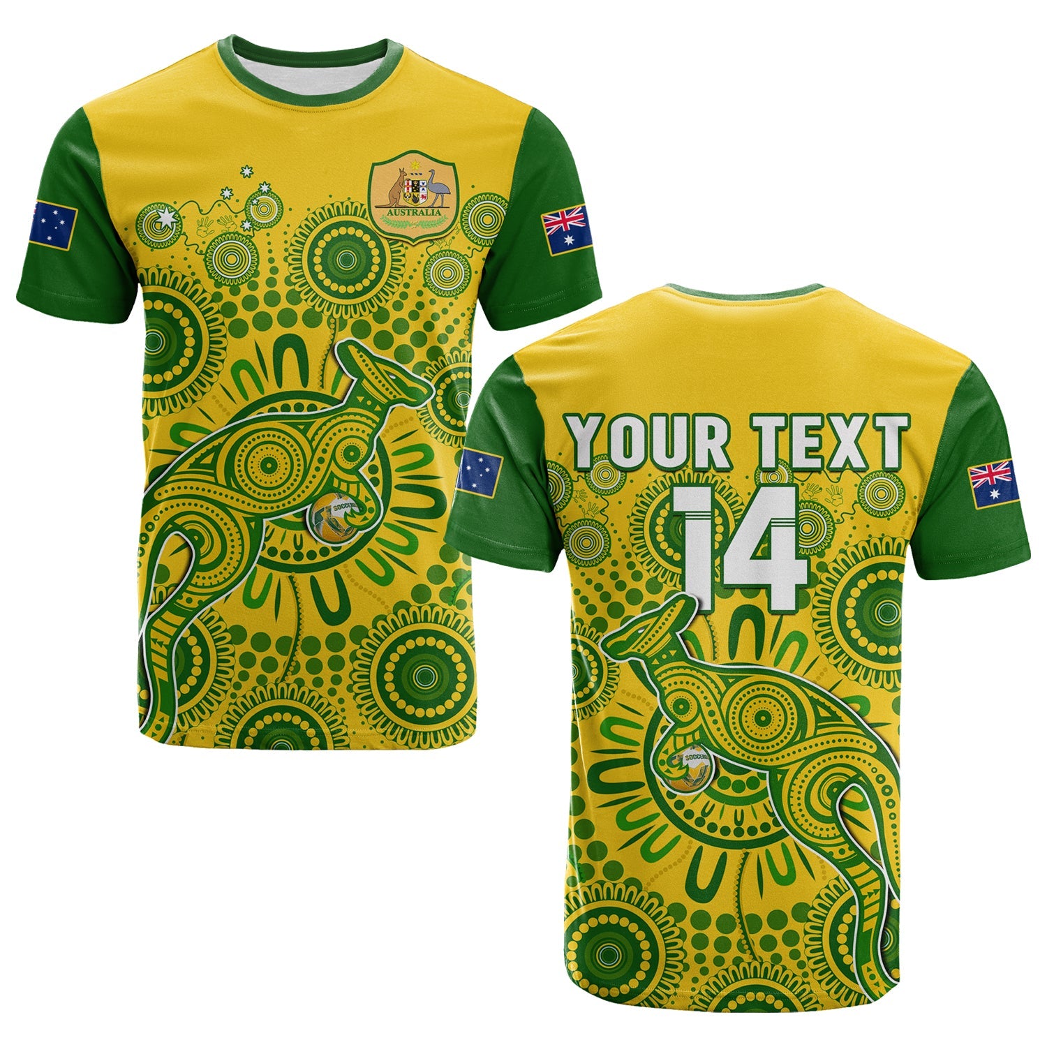 (Custom Text And Number) Australia Soccer T Shirt Socceroos Kangaroo Aussie Indigenous National Color - Vibe Hoodie Shop