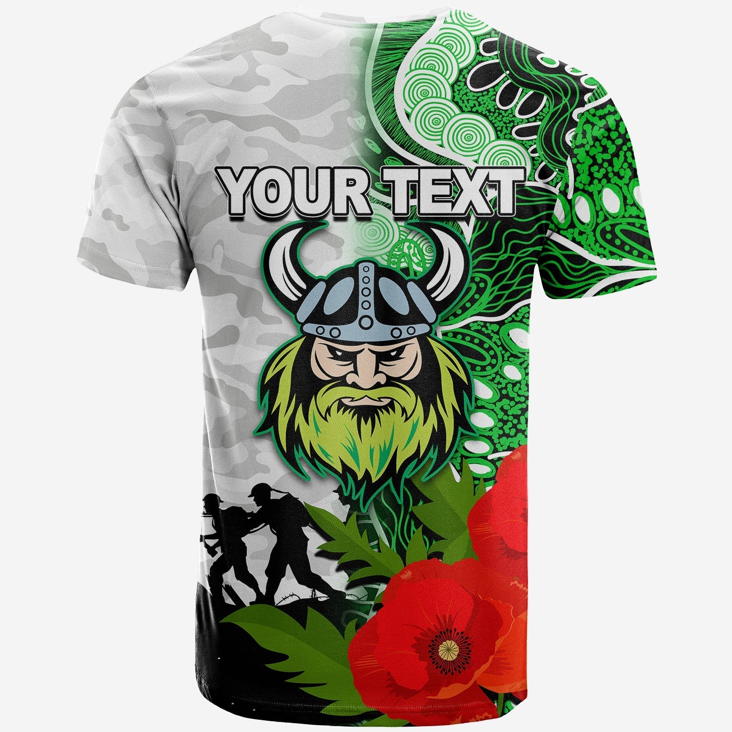 (Custom Personalised) Raiders ANZAC Day Aboriginal Mix Army Patterns T shirt - Vibe Hoodie Shop