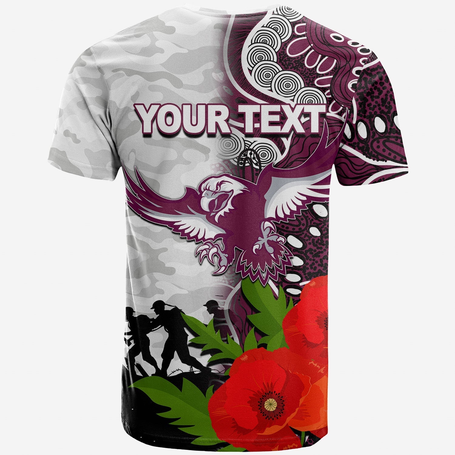 (Custom Personalised) Sea Eagles ANZAC Day Aboriginal Mix Army Patterns T shirt - Vibe Hoodie Shop