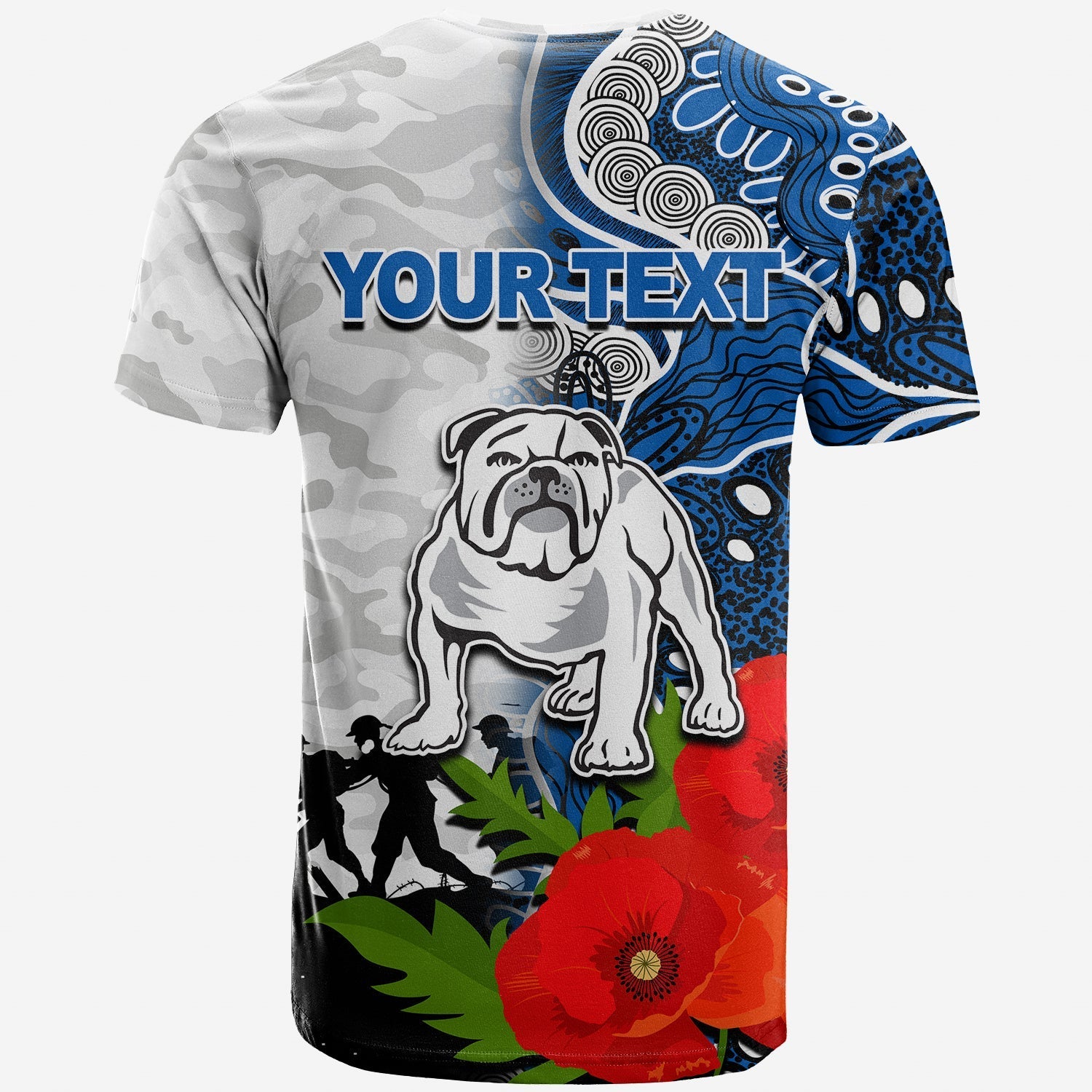 (Custom Personalised) Bulldogs ANZAC Day Aboriginal Mix Army Patterns T shirt - Vibe Hoodie Shop