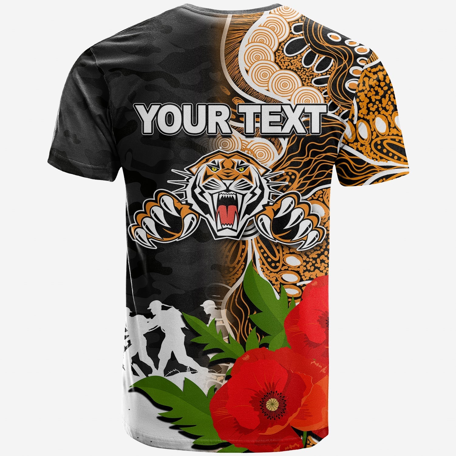 (Custom Personalised) Tigers ANZAC Day Aboriginal Mix Army Patterns T shirt - Vibe Hoodie Shop