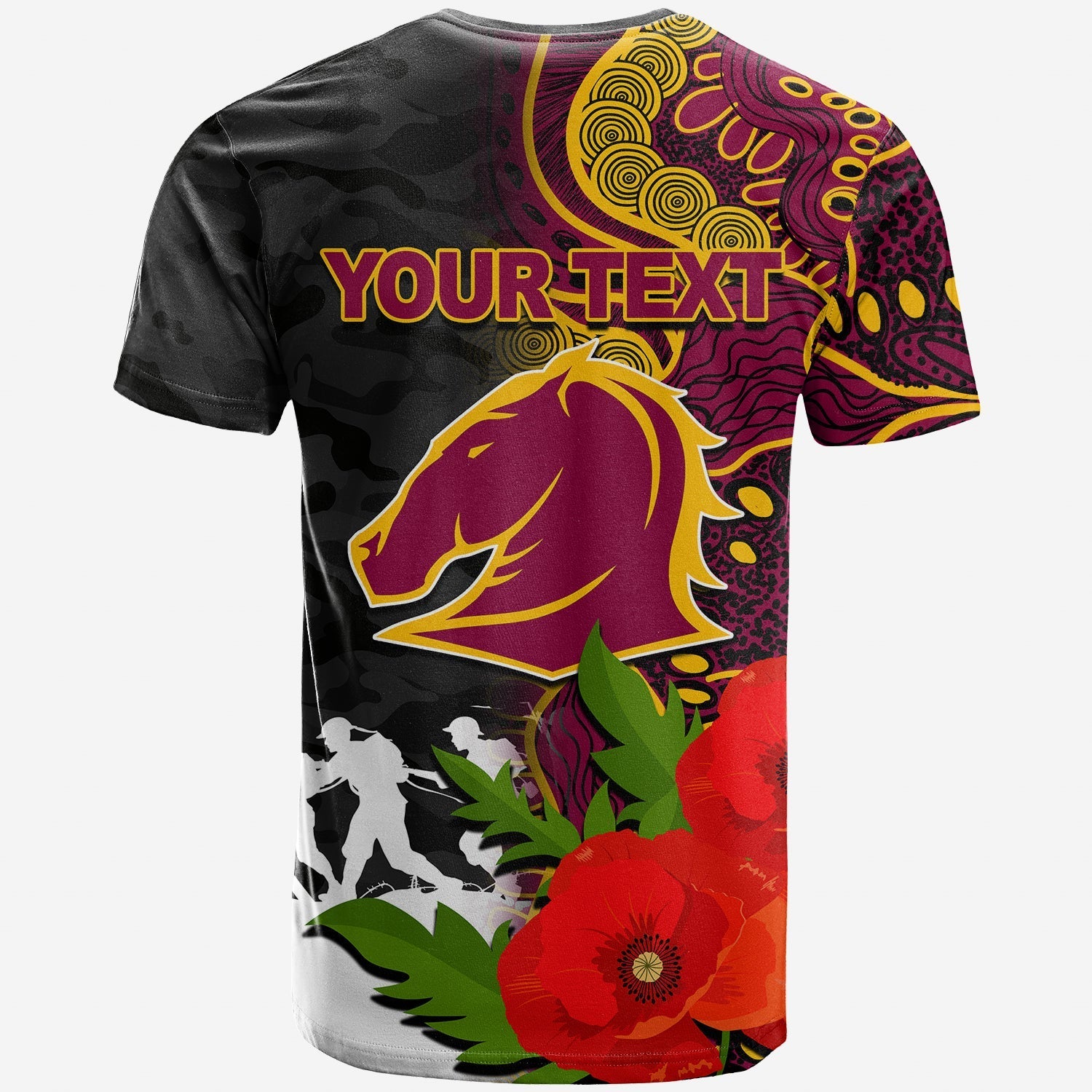 (Custom Personalised) Broncos ANZAC Day Aboriginal Mix Army Patterns T shirt - Vibe Hoodie Shop