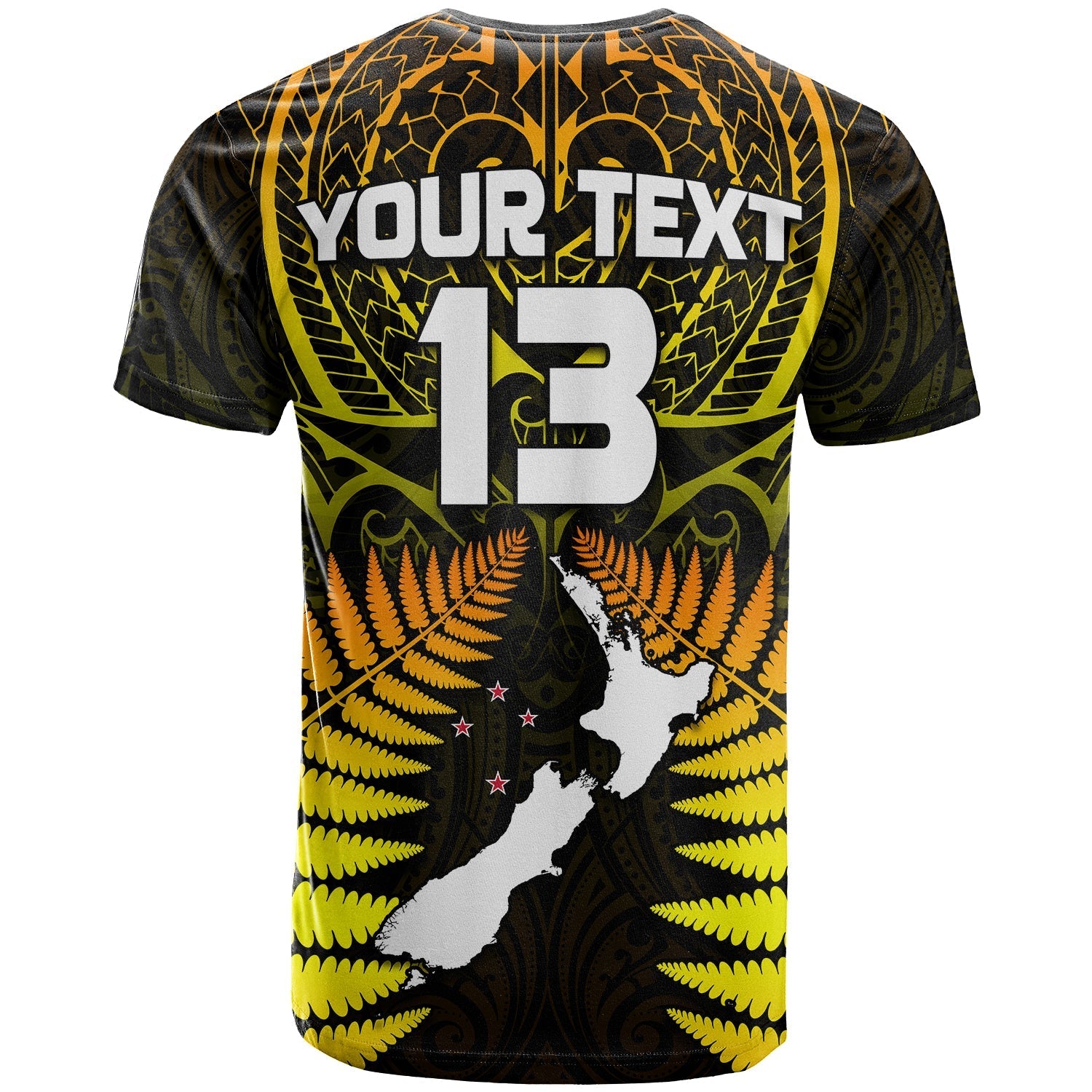 (Custom Text and Number) Aotearoa Fern T shirt New Zealand Hei Tiki Gold Style - Vibe Hoodie Shop