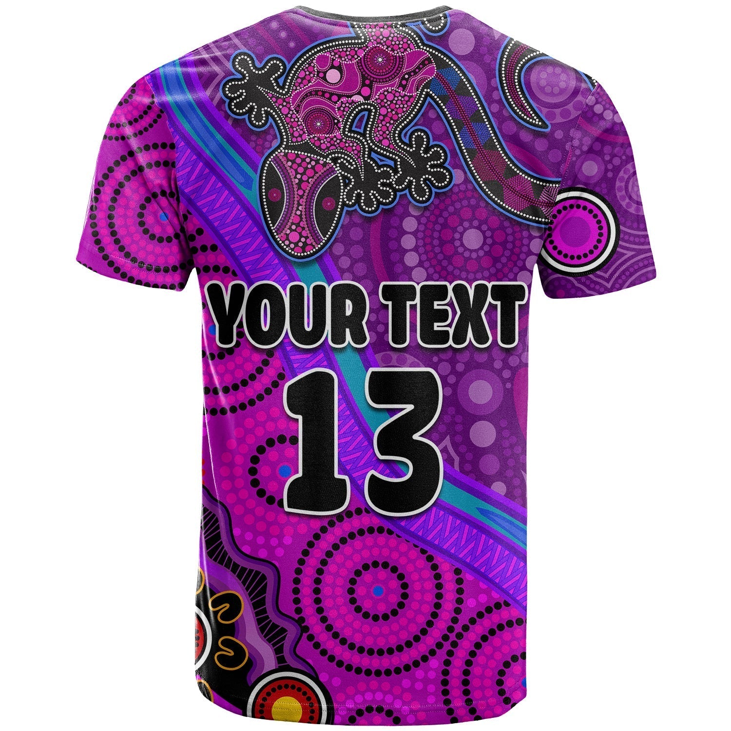 (Custom Text and Number) Australia Lizard and Sun T Shirt Aboriginal Art Purple - Vibe Hoodie Shop