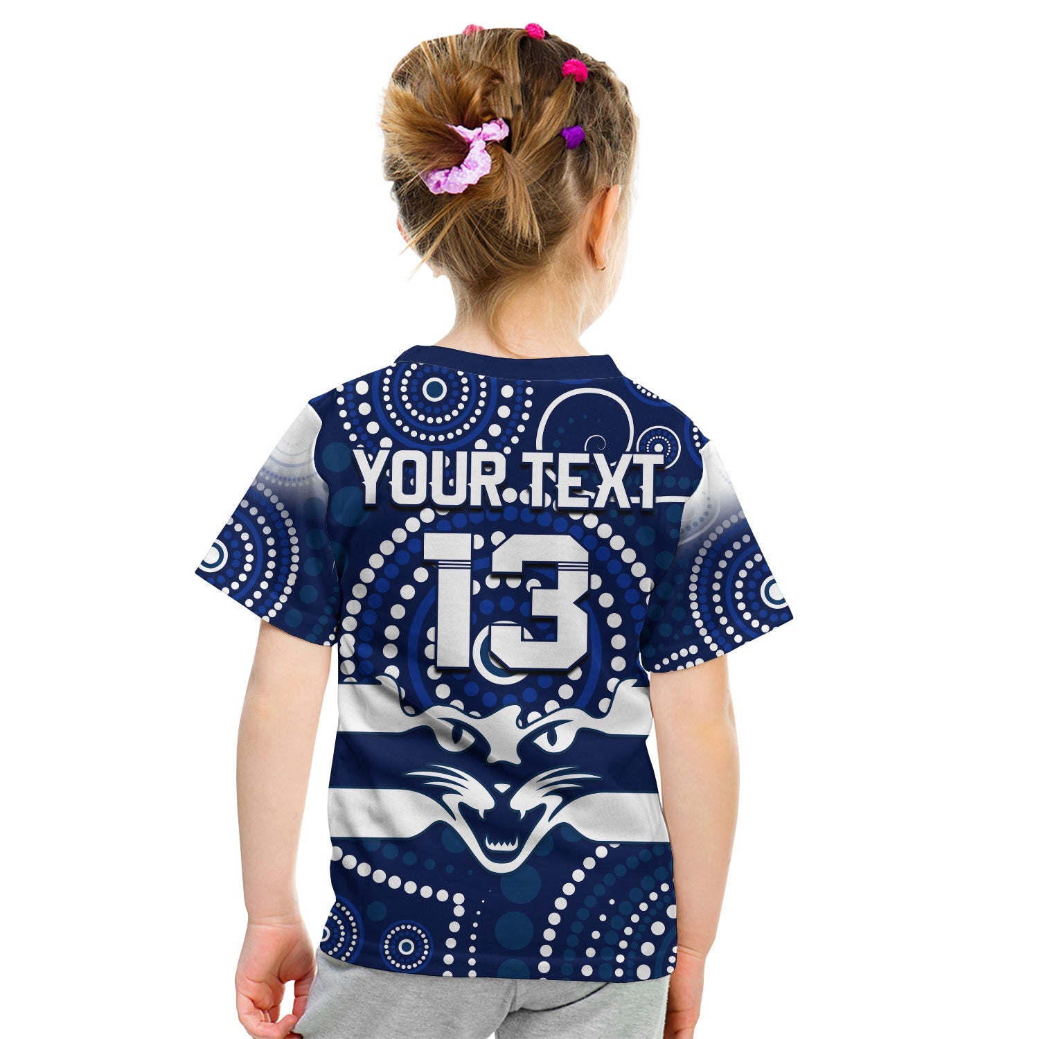 (Custom Text and Number) Cats Football T Shirt KID Aboriginal Australian Premiers 2022 Proud Geelong Cartoon - Vibe Hoodie Shop