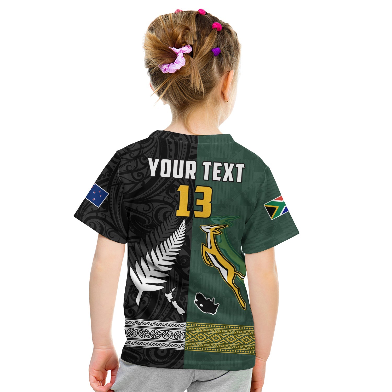 (Custom Text and Number) South Africa Protea and New Zealand Fern T Shirt KID Rugby Go Springboks vs All Black - Vibe Hoodie Shop