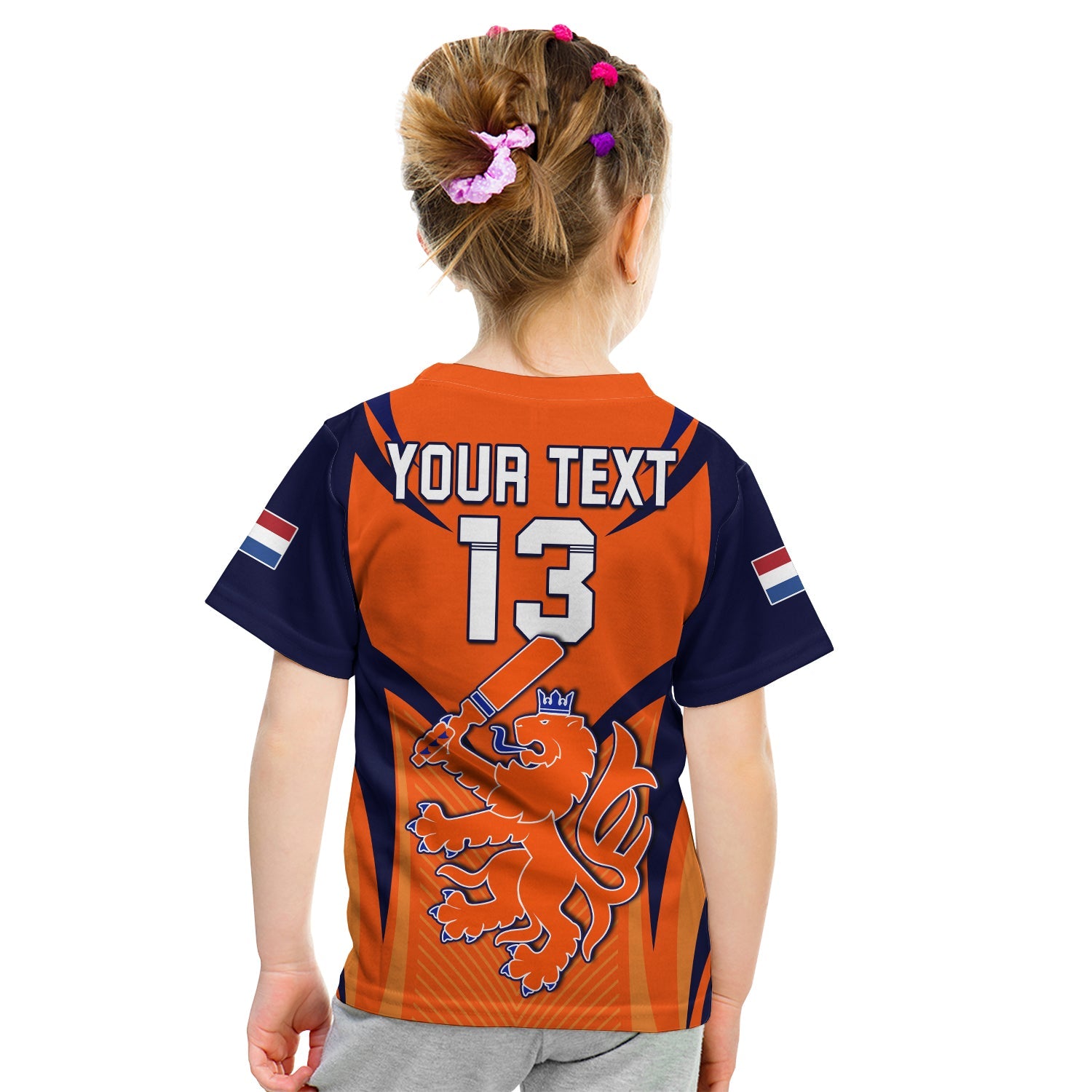 (Custom Text and Number) Netherlands Cricket T Shirt KID T20 World Cup Nederland Lion - Vibe Hoodie Shop