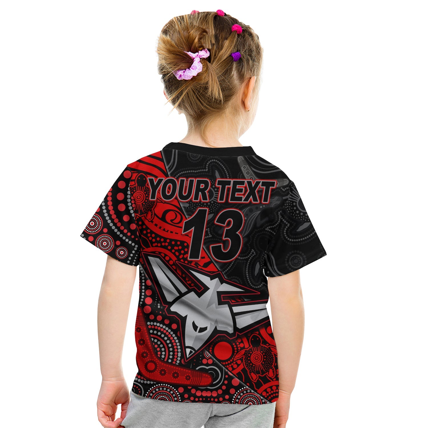 (Custom Text and Number) Bombers Football T Shirt KID Essendon Aboriginal - Vibe Hoodie Shop