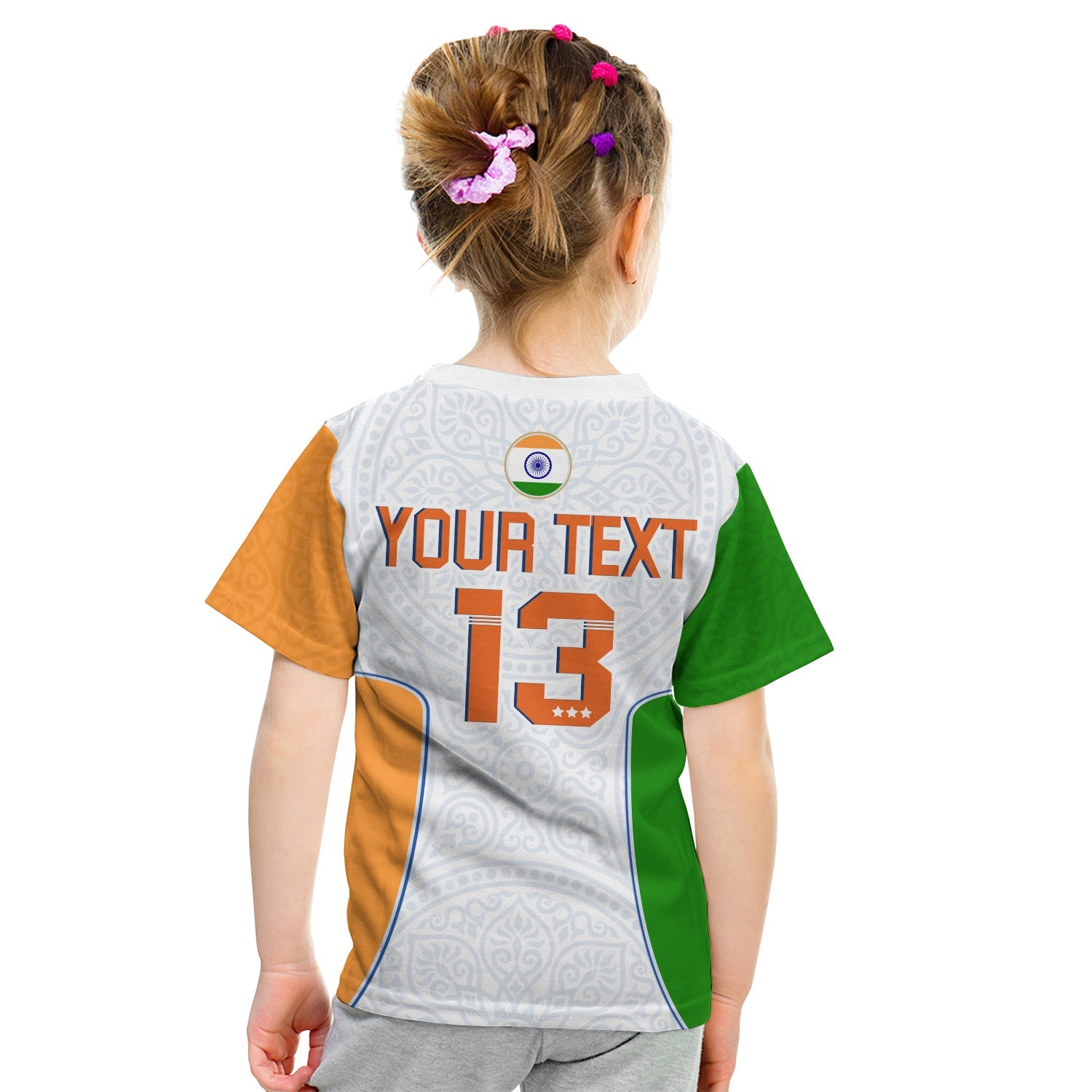 (Custom Text and Number) India Cricket T Shirt KID Champions Indian Sun Pattern Style Flag - Vibe Hoodie Shop