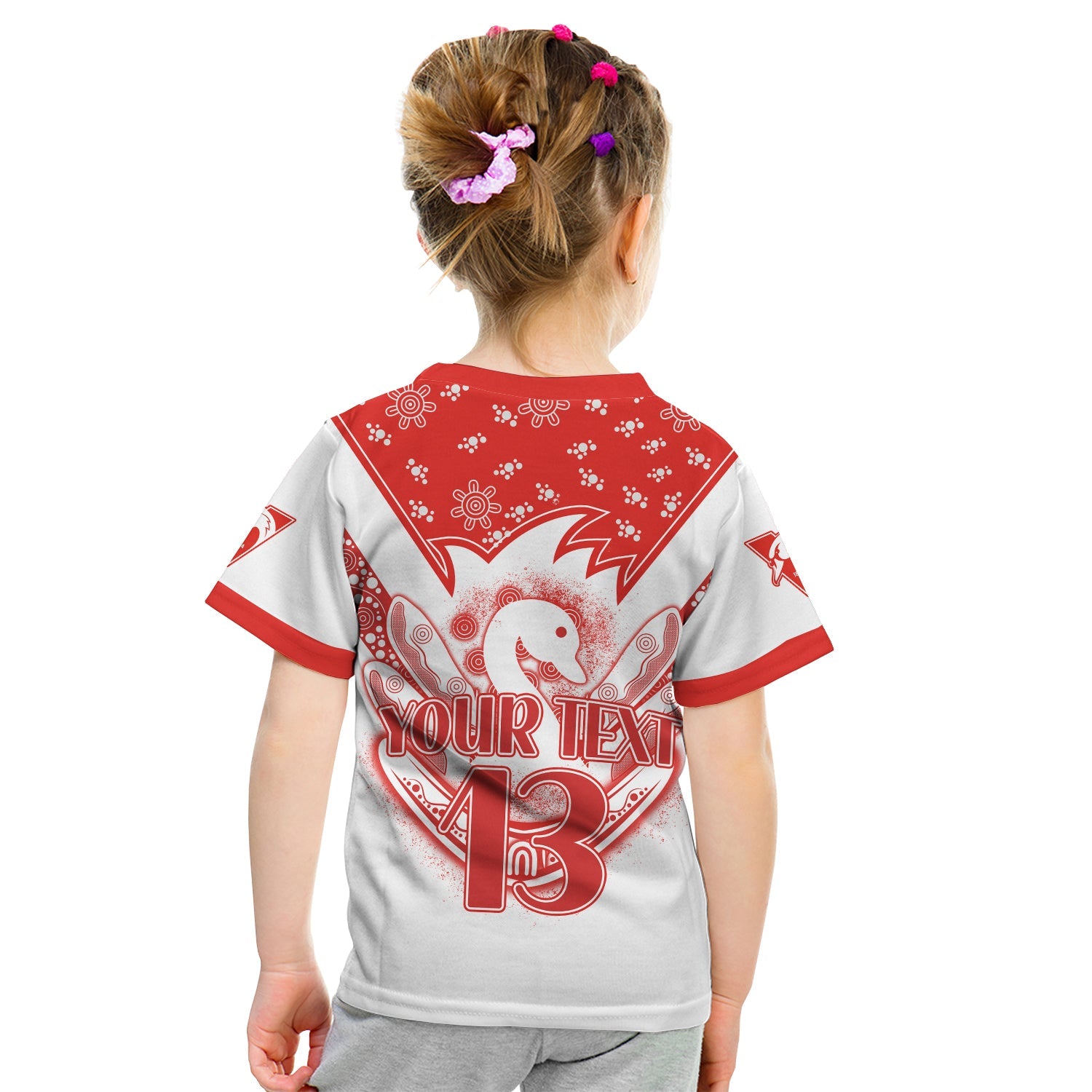 (Custom Text and Number) Swans Football T Shirt KID Est 1874 Aboriginal Boomerang Sydney Bloods - Vibe Hoodie Shop