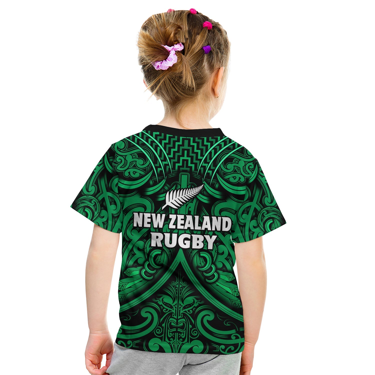 New Zealand Silver Fern Rugby T Shirt KID All Black Green NZ Maori Pattern - Vibe Hoodie Shop