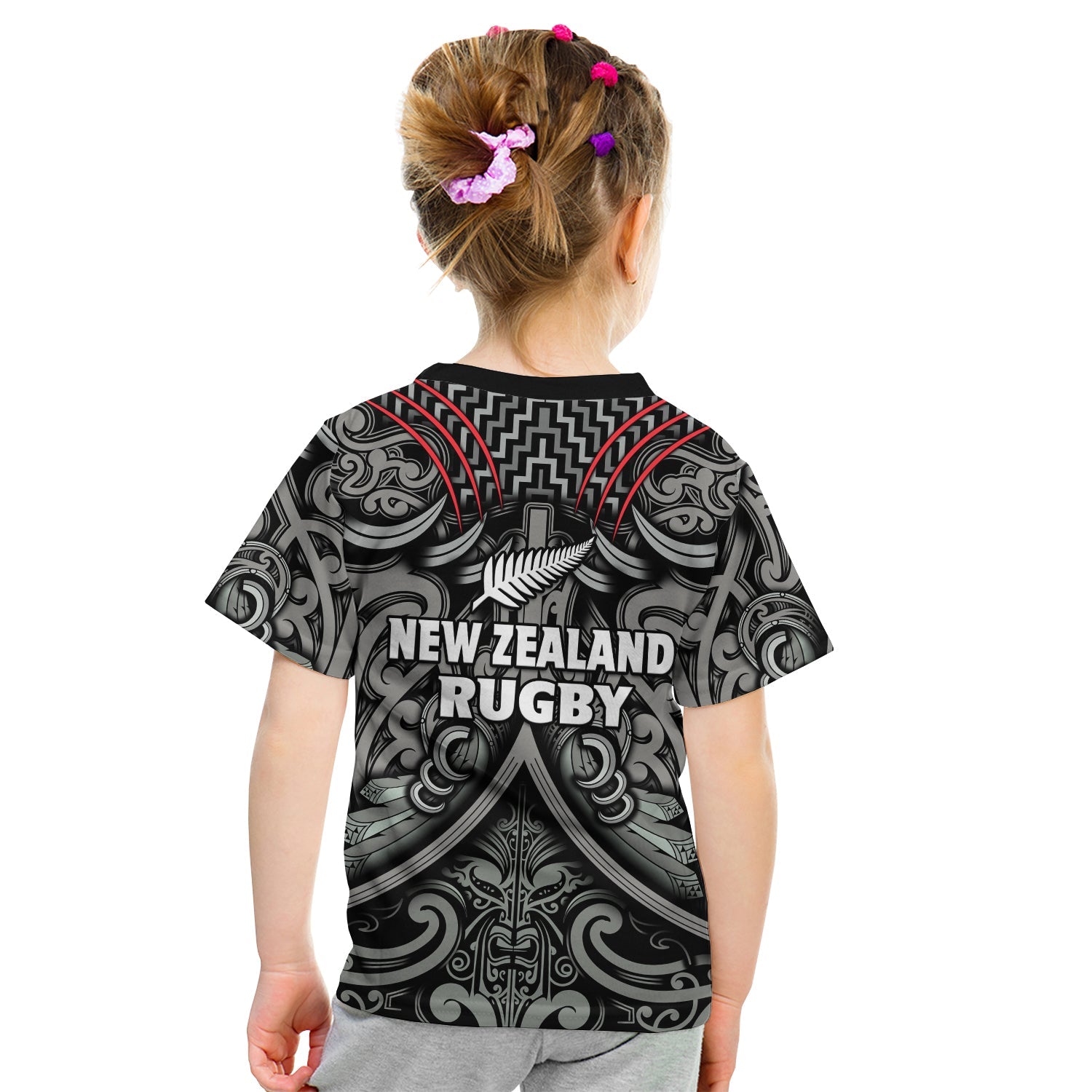 New Zealand Silver Fern Rugby T Shirt KID All Black NZ Maori Pattern - Vibe Hoodie Shop