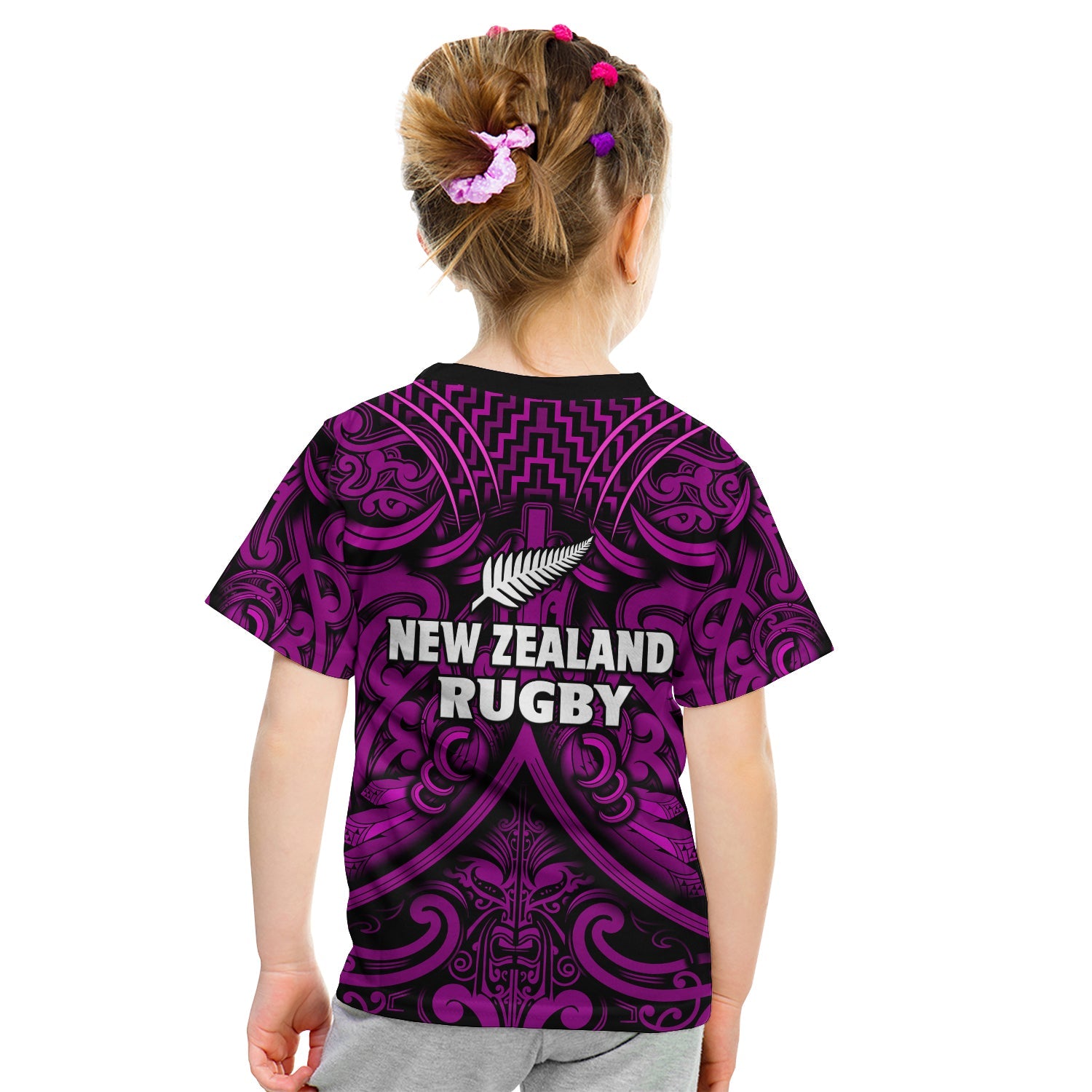 New Zealand Silver Fern Rugby T Shirt All Black Purple NZ Maori Pattern - Vibe Hoodie Shop