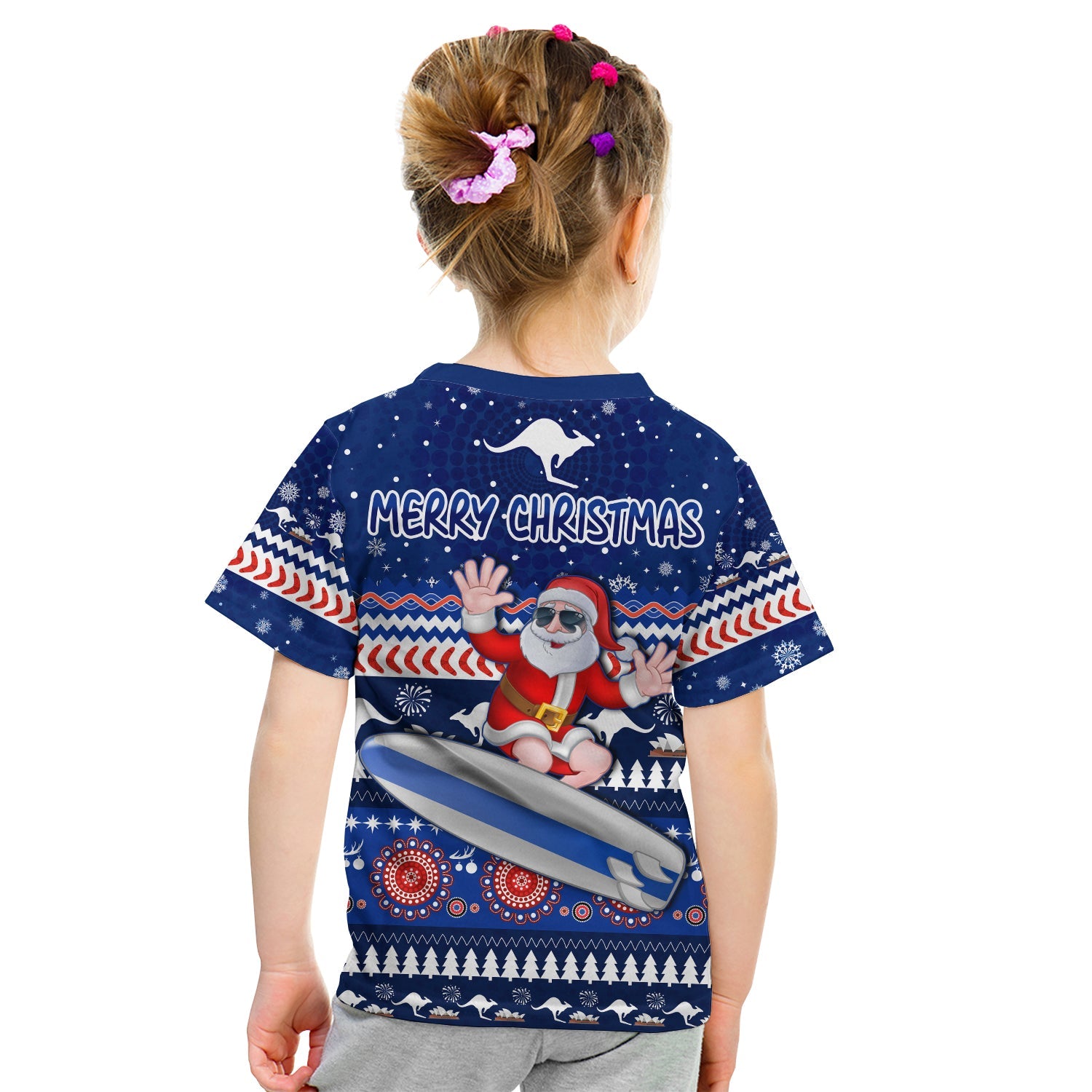 Australia Christmas T Shirt Aussie Aboriginal Santa Claus is Surfing with Kangaroo - Vibe Hoodie Shop