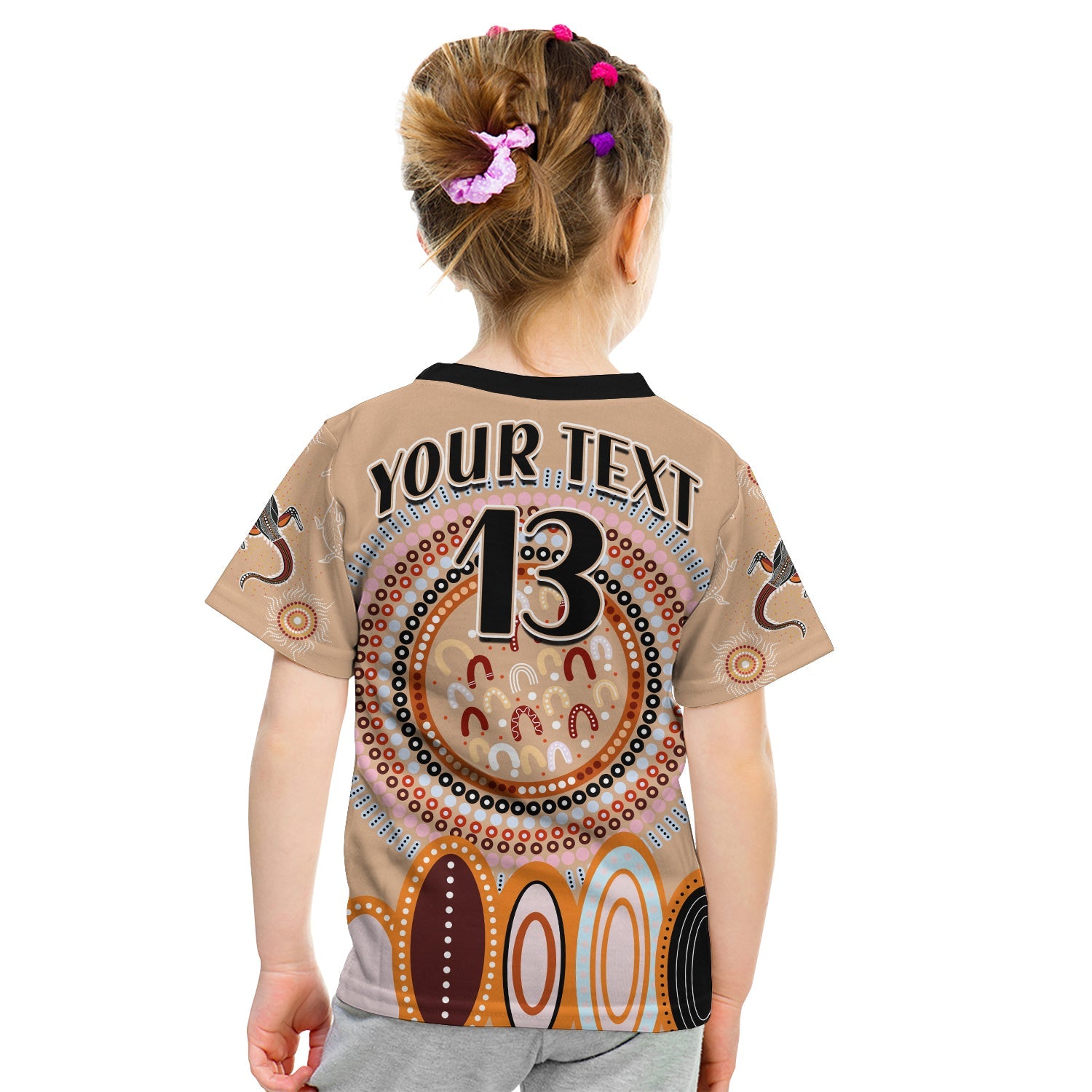 (Custom Text and Number) Aboriginal Stand Up T Shirt KID Circle Dot with Lizard Version PeachPuff - Vibe Hoodie Shop