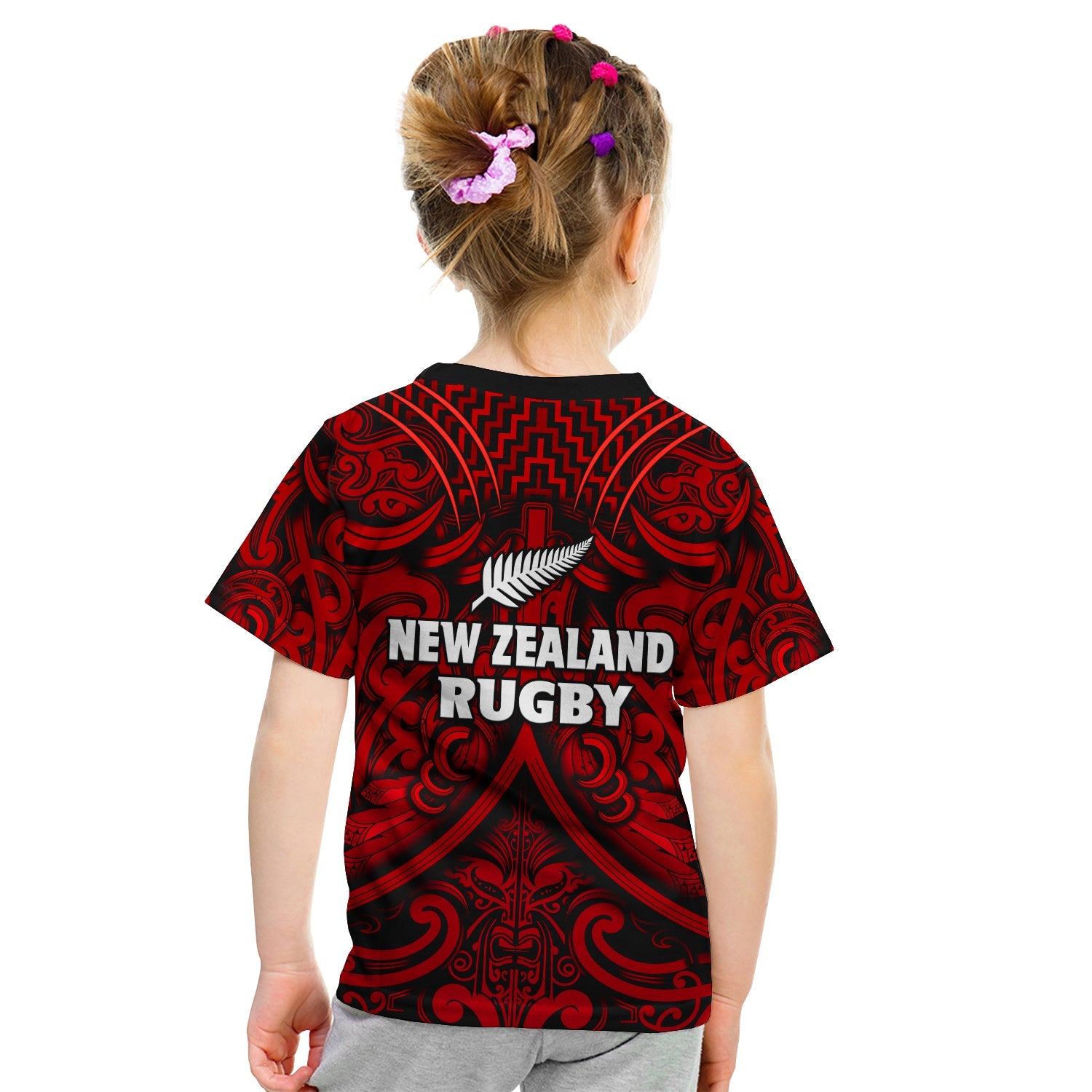 New Zealand Silver Fern Rugby T Shirt KID All Black Red NZ Maori Pattern - Vibe Hoodie Shop