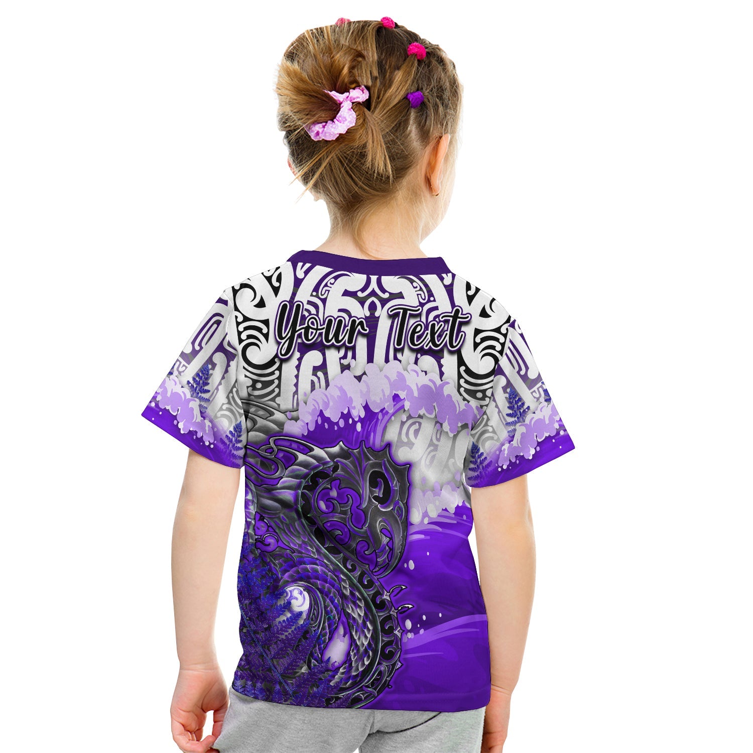 (Custom Personalised) Manaia Maori T Shirt KID Fern Aotearoa Purple Waves - Vibe Hoodie Shop