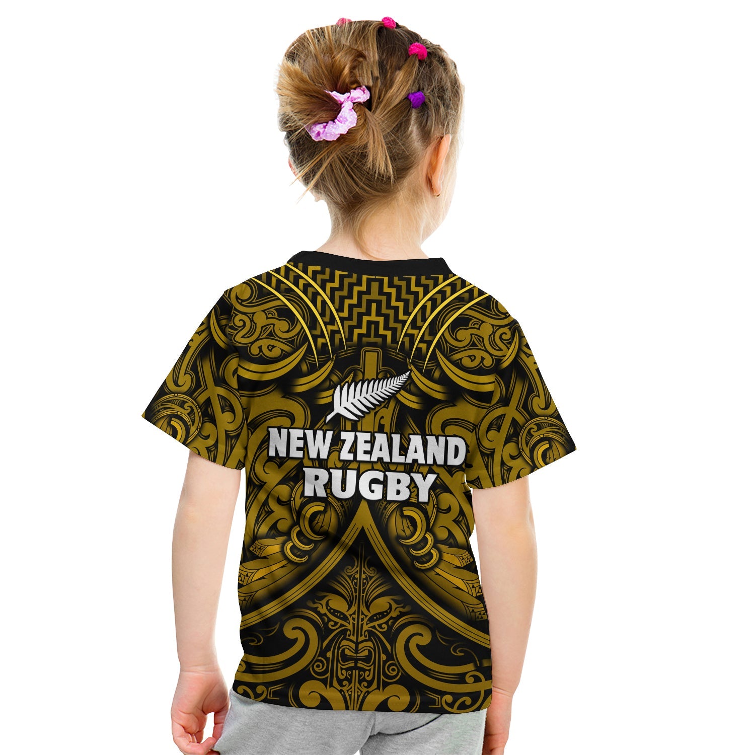 New Zealand Silver Fern Rugby T Shirt All Black Gold NZ Maori Pattern - Vibe Hoodie Shop