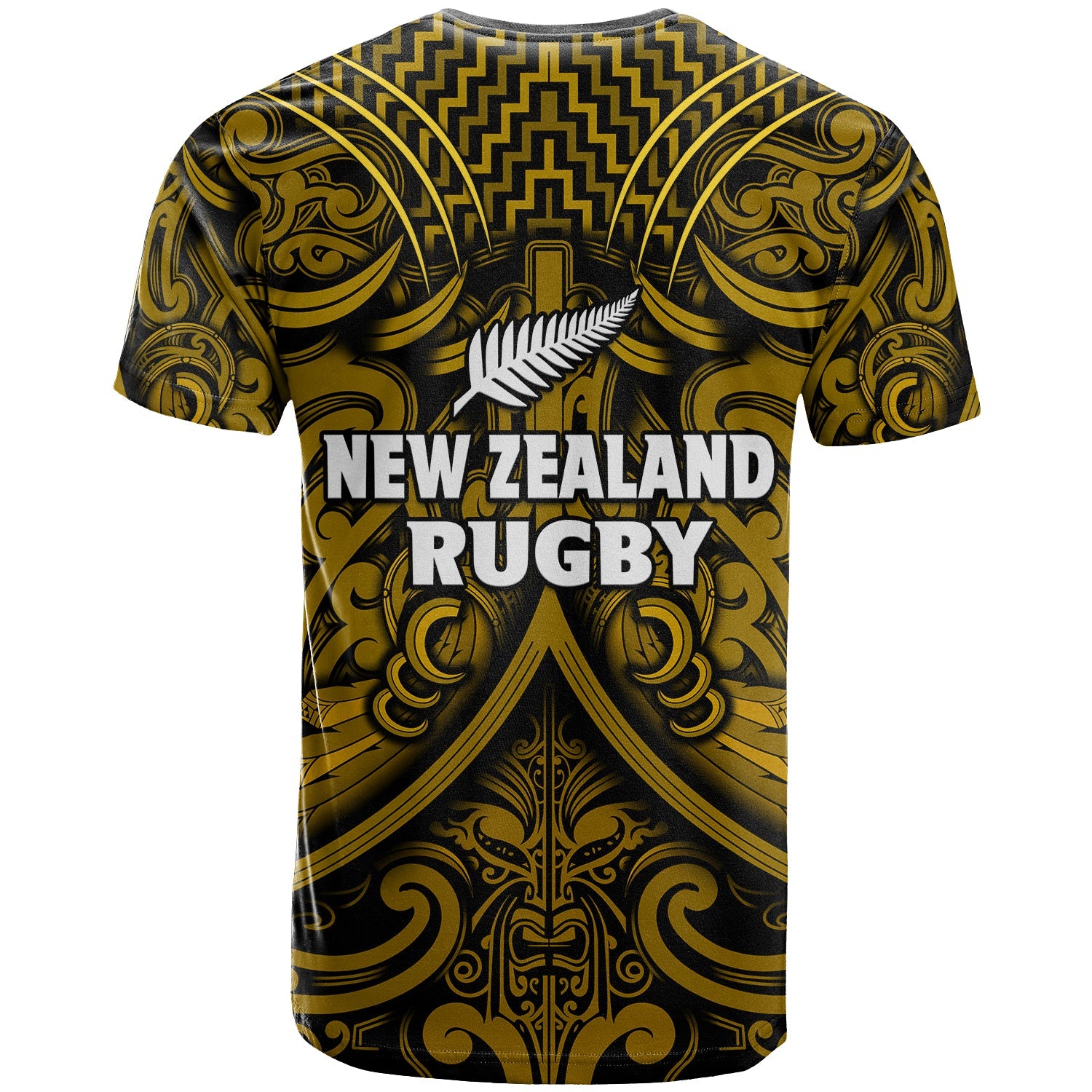 New Zealand Silver Fern Rugby T Shirt All Black Gold NZ Maori Pattern - Vibe Hoodie Shop